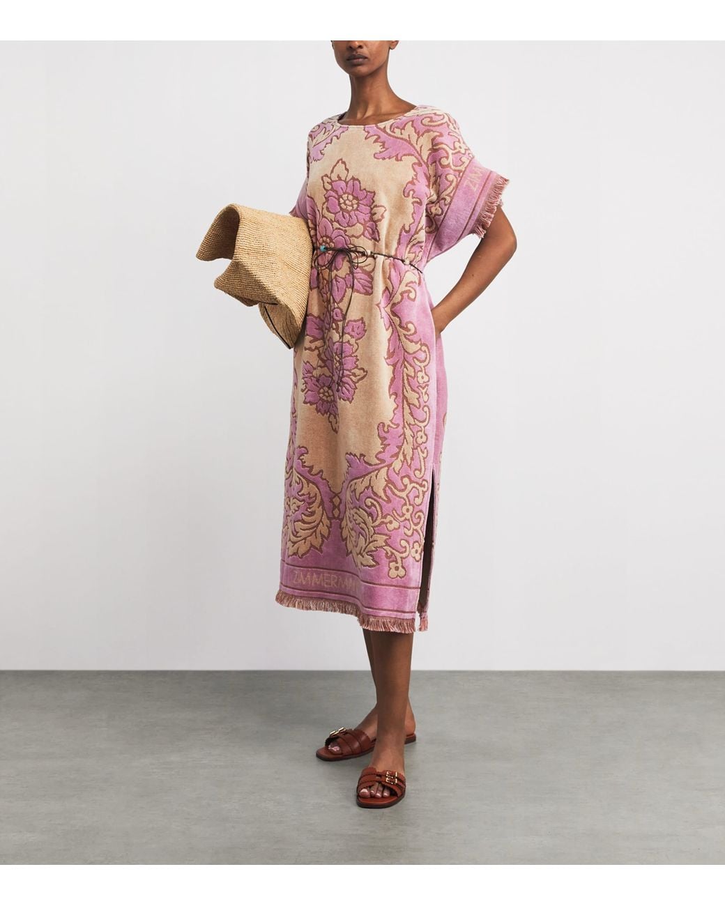 Zimmermann Pink Towelling Floral Aster Midi Dress