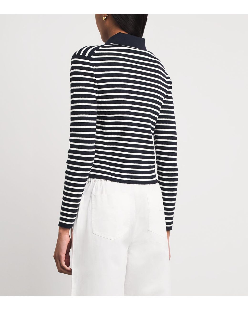 Maje Blue Rib-Knit Stripe Cardigan