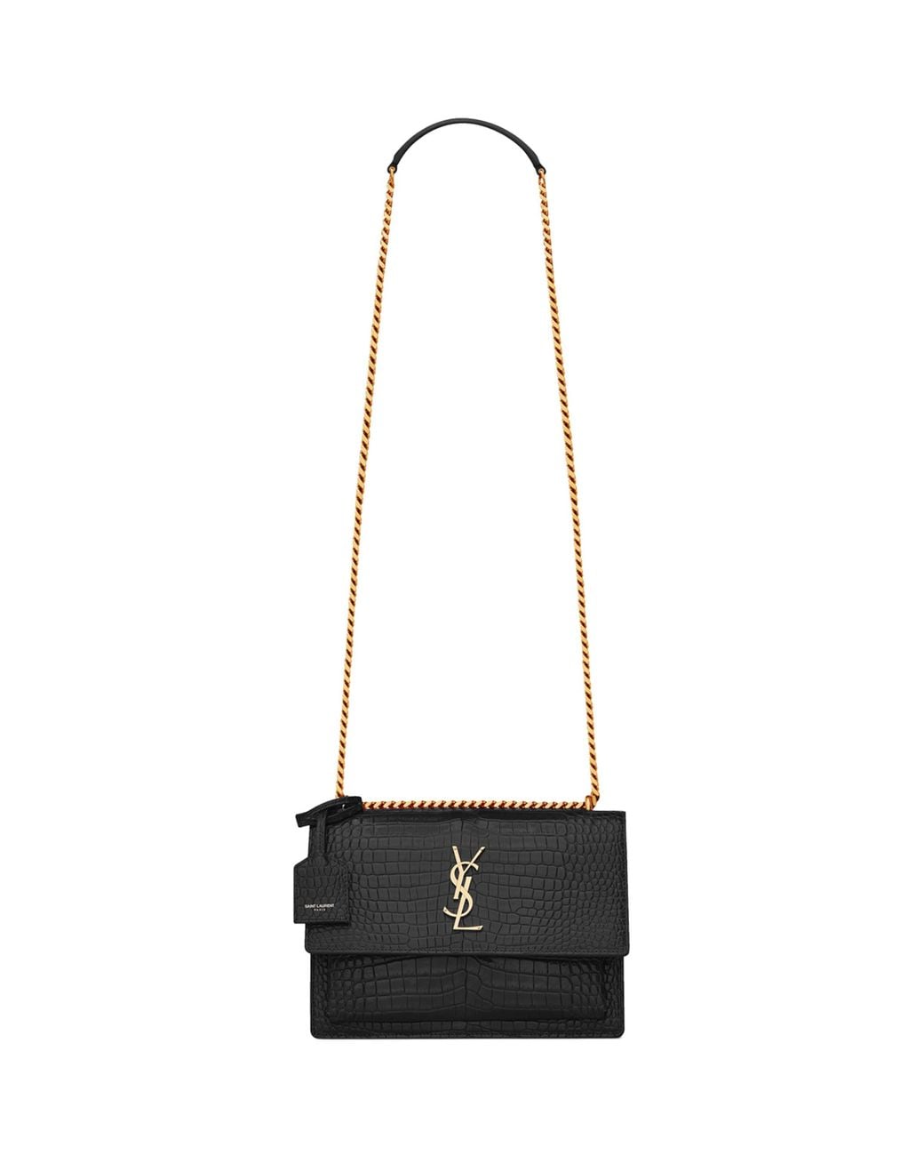 Saint Laurent White Medium Sunset Croc-Embossed Shoulder Bag