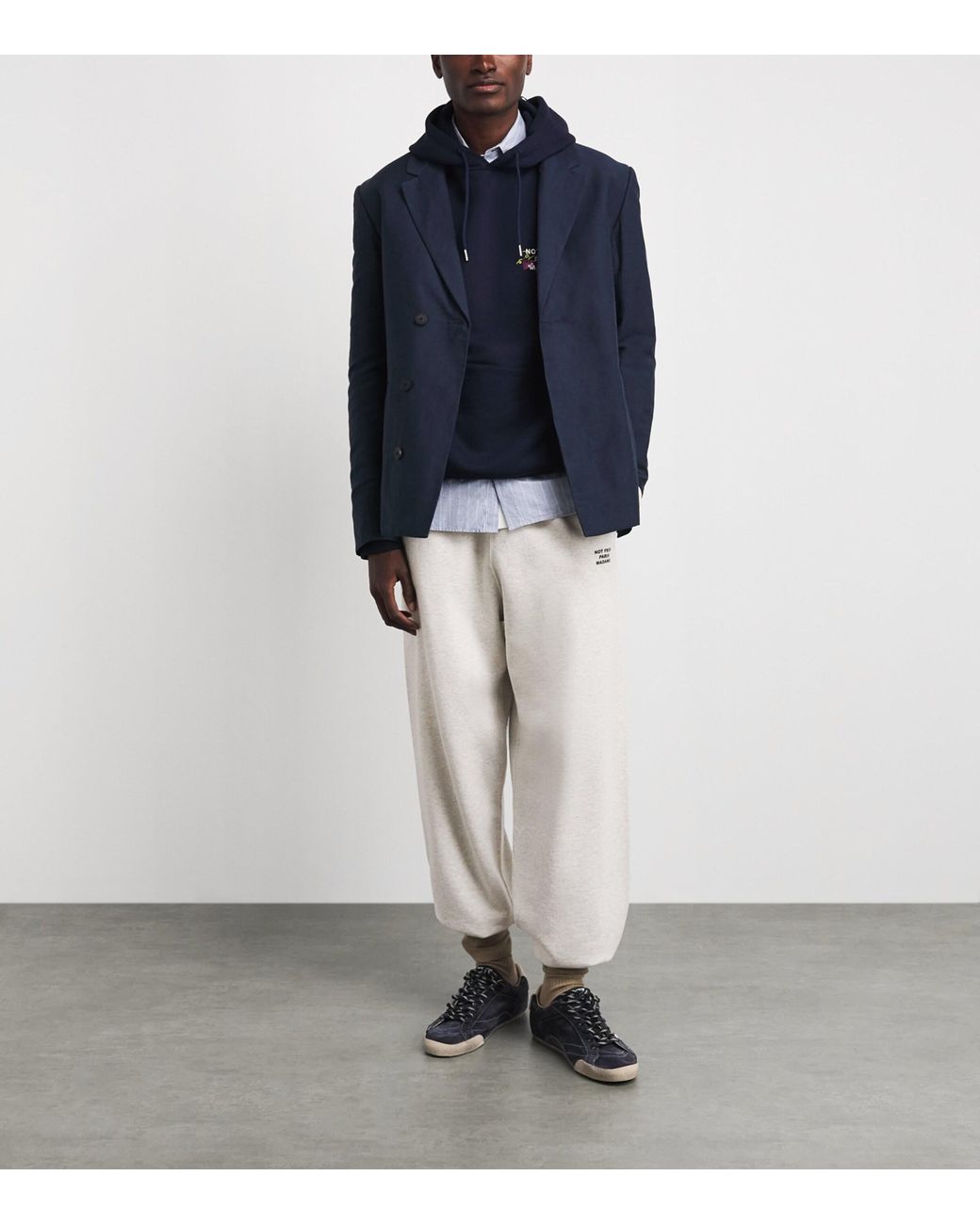 Drole de Monsieur White Cotton Fleece Slogan Sweatpants for men