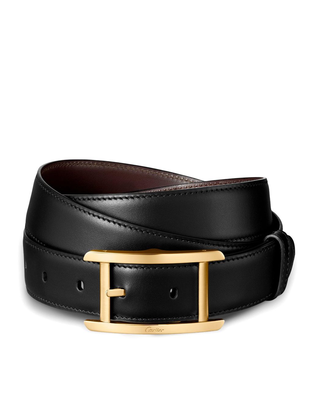 Cartier Black Leather Reversible Tank De Belt for men