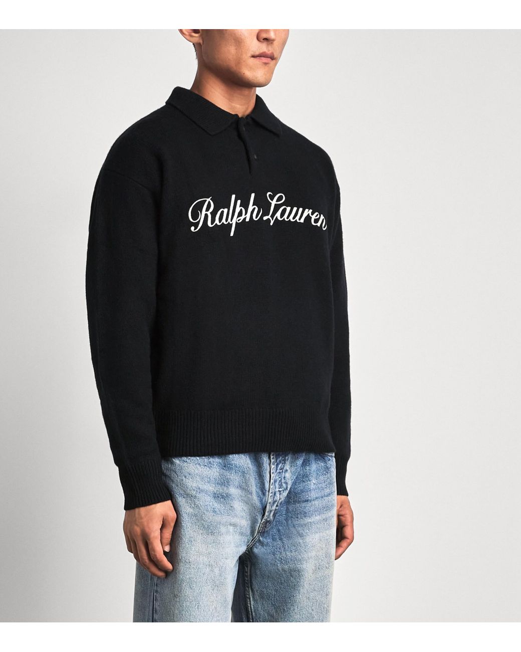 Polo Ralph Lauren Black Wool-Alpaca Logo Polo Sweater for men
