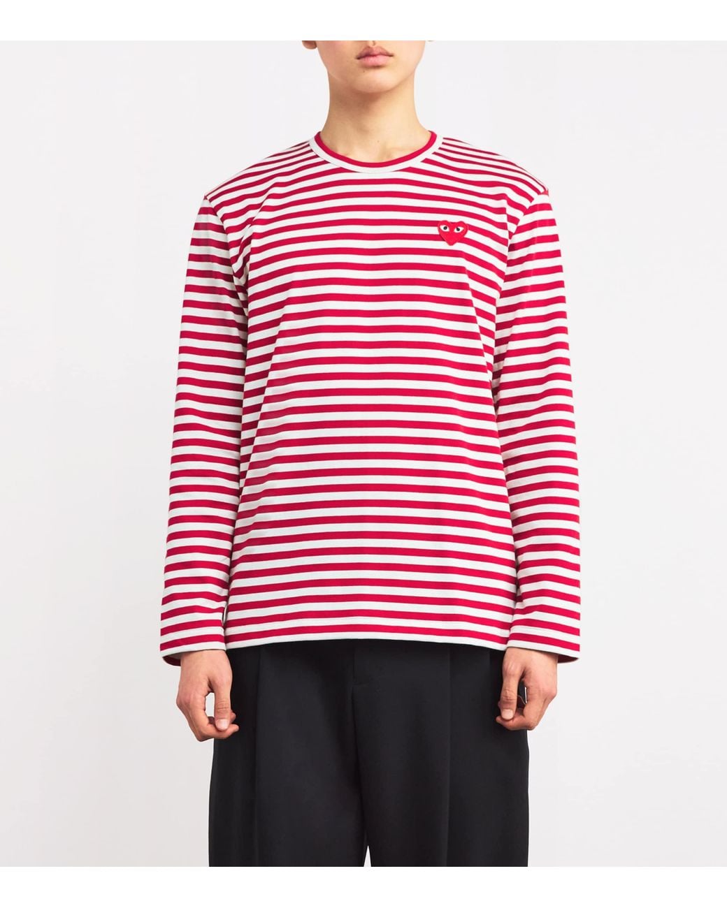 COMME DES GARÇONS PLAY Red Striped Heart Logo T-Shirt for men