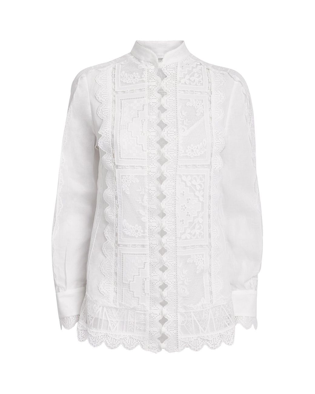 Zimmermann White Ramie Lace Aster Blouse