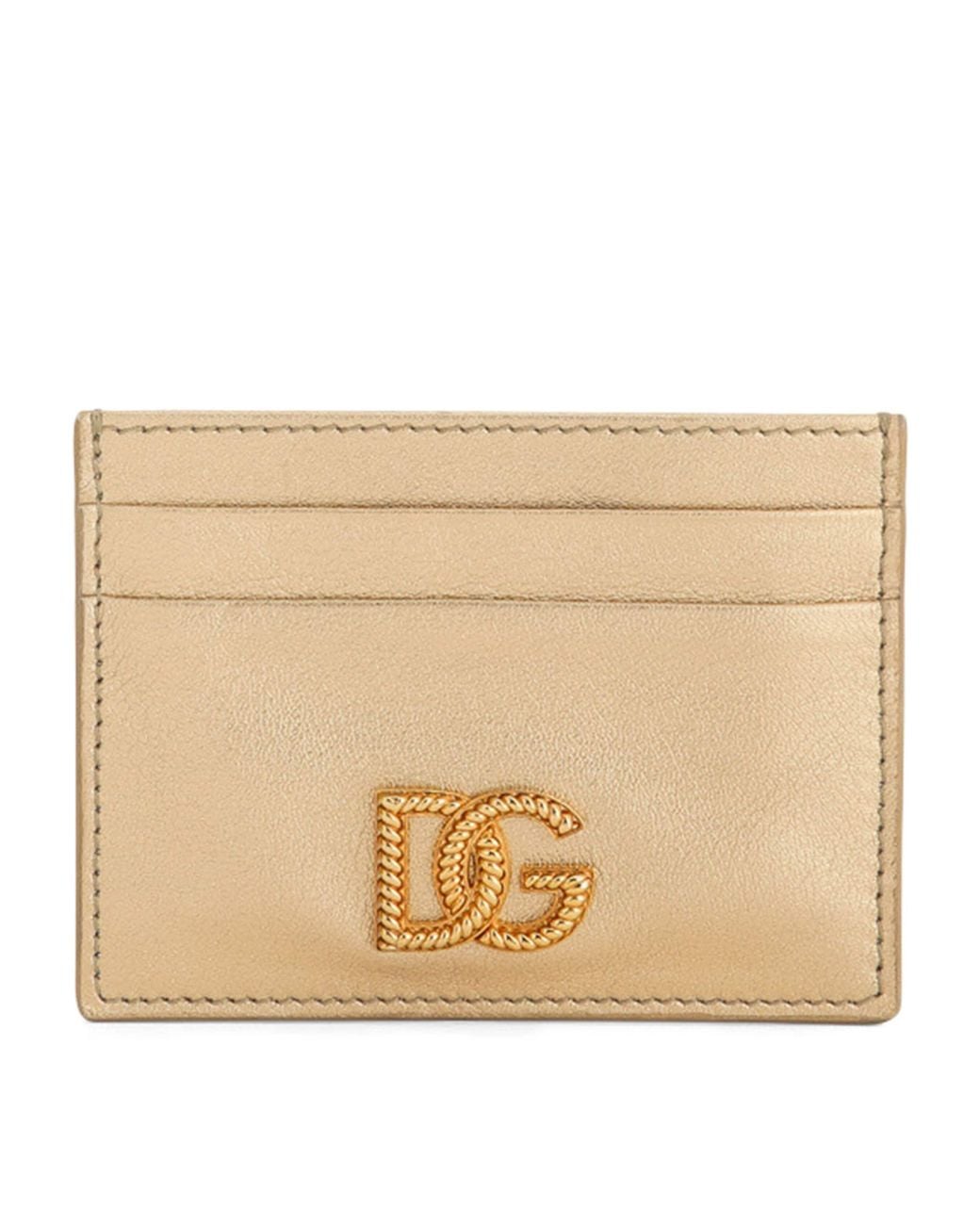 Dolce & Gabbana Natural Laminated Calfskin Logo Card Holder