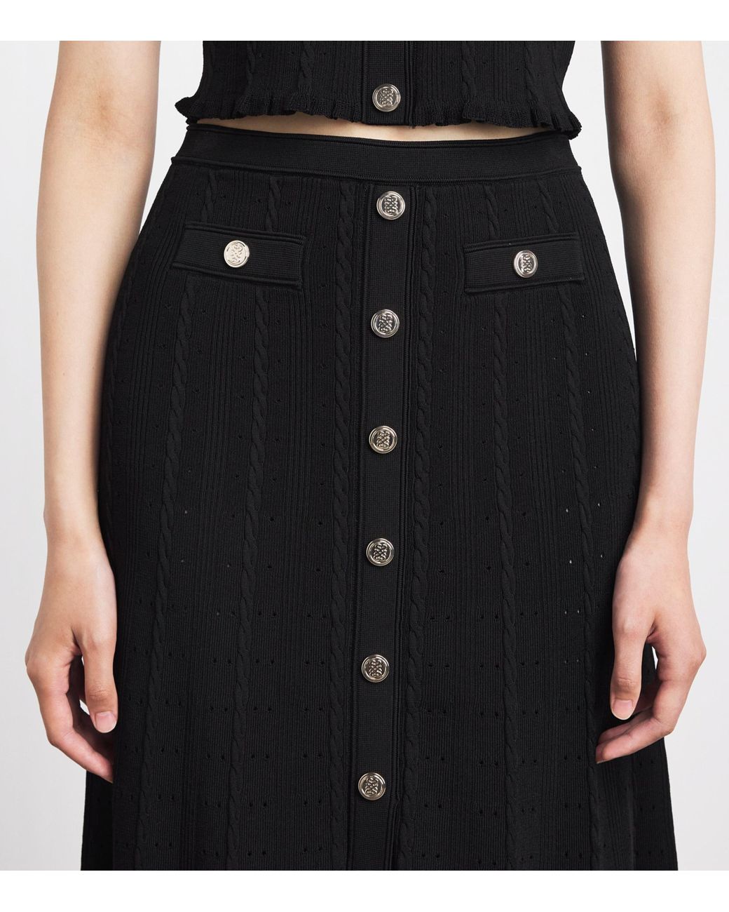 Sandro Black Knitted Button-Front Maxi Skirt