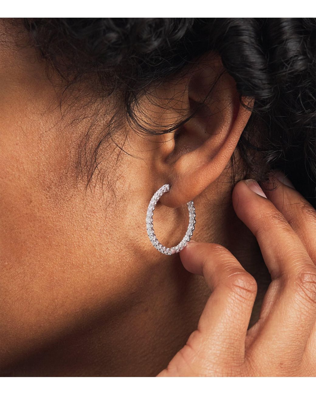 Harrods White And Diamond Hoop Earrings