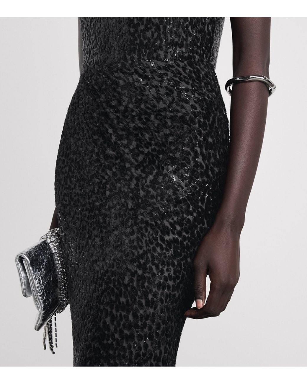 Alex Perry Black Strapless Beaded Leopard Gown