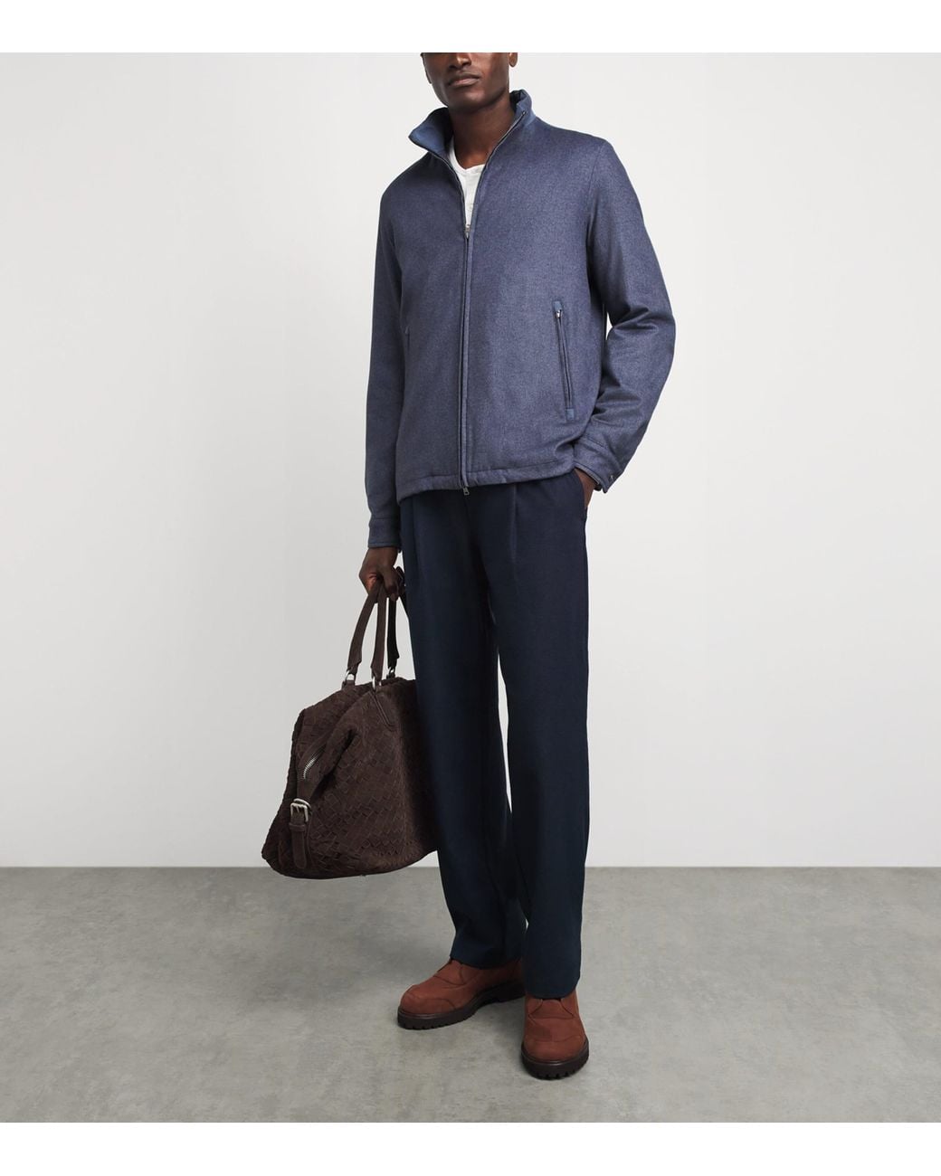 Herno Blue Silk-Cashmere High-Neck Bomber Jacket for men