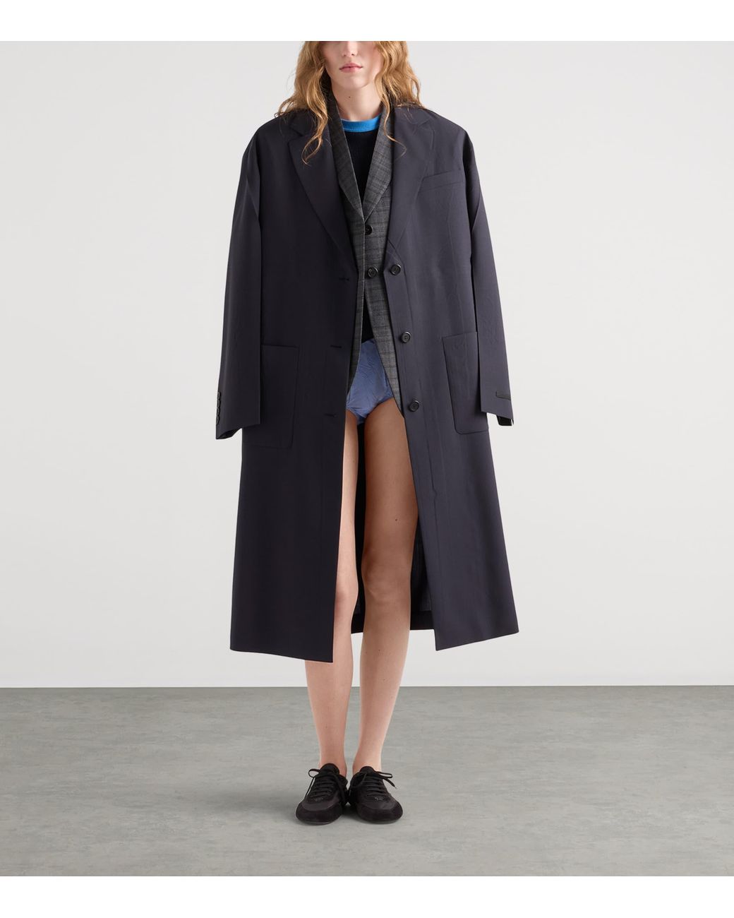 Prada Blue Single-Breasted Light Wool Coat
