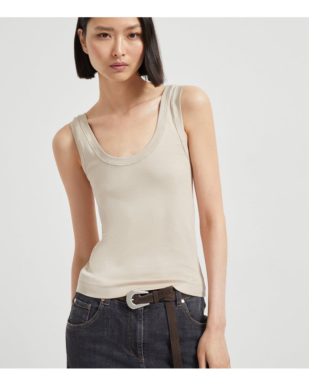 Brunello Cucinelli Natural Stretch-Cotton Ribbed Tank Top