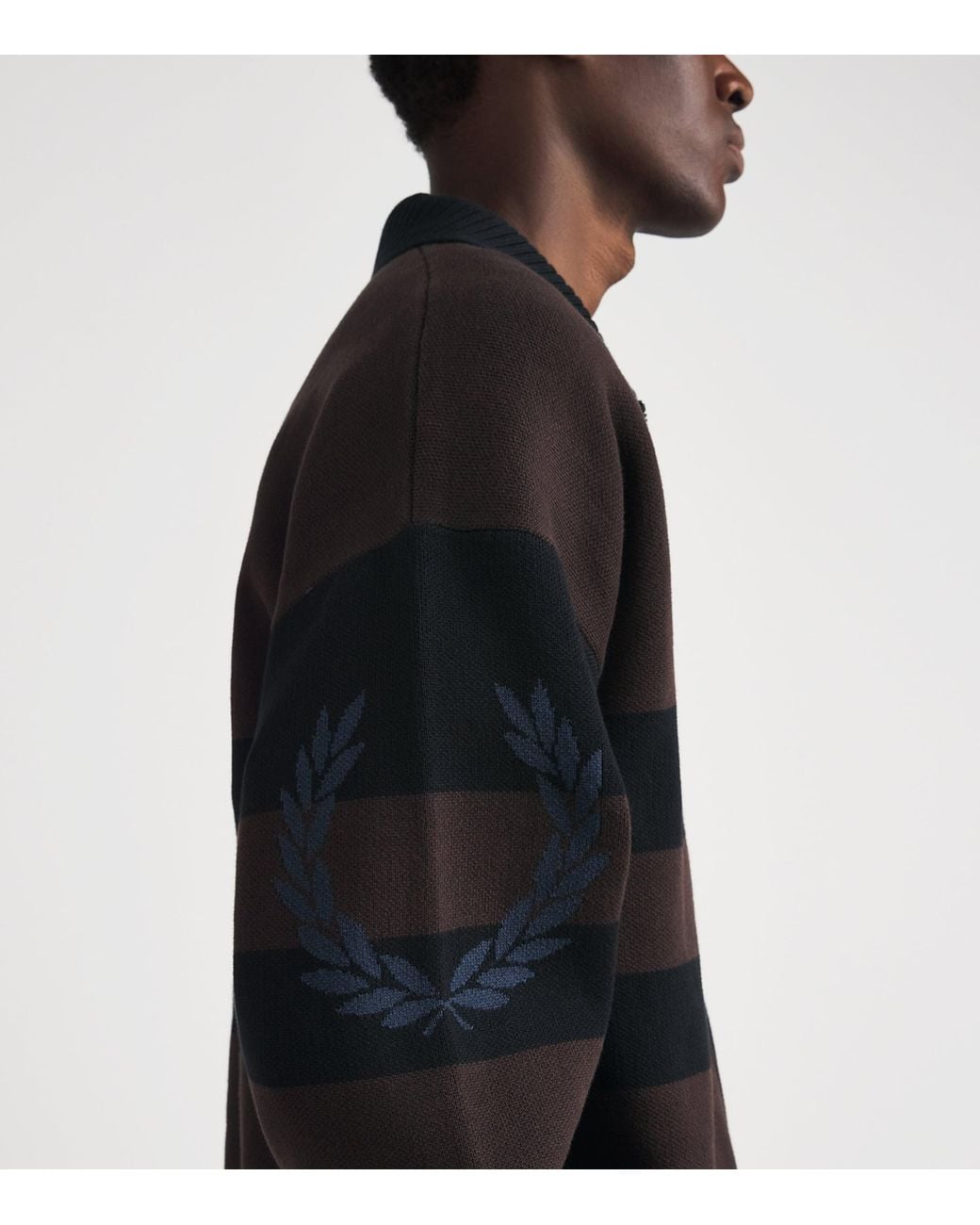 Fred Perry Black Cotton Stripe Zip-Up Cardigan for men