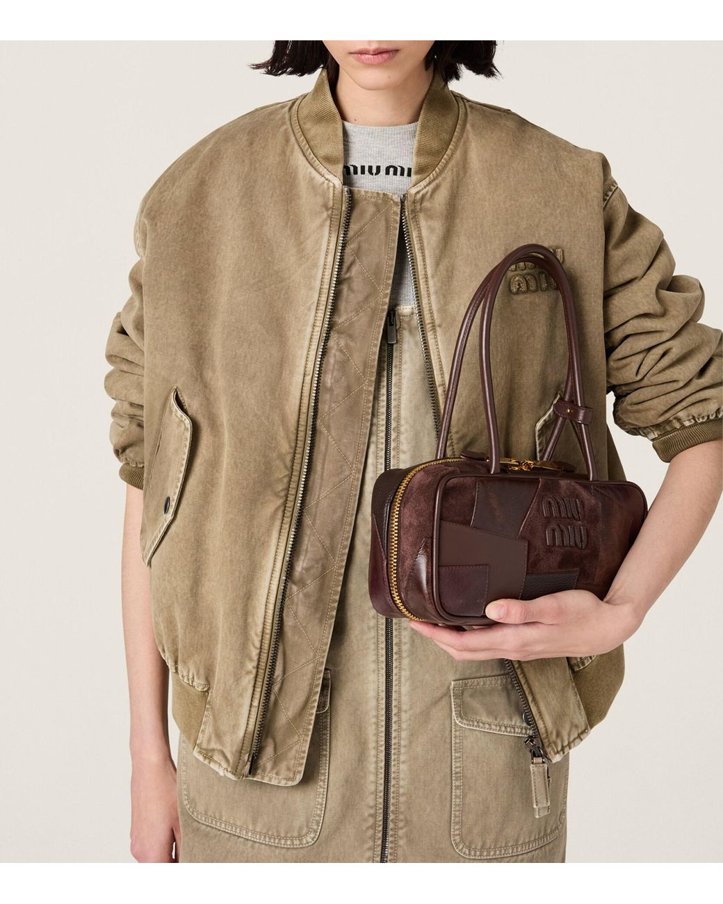 Miu Miu Brown Leather Beau Patchwork Top-Handle Bag