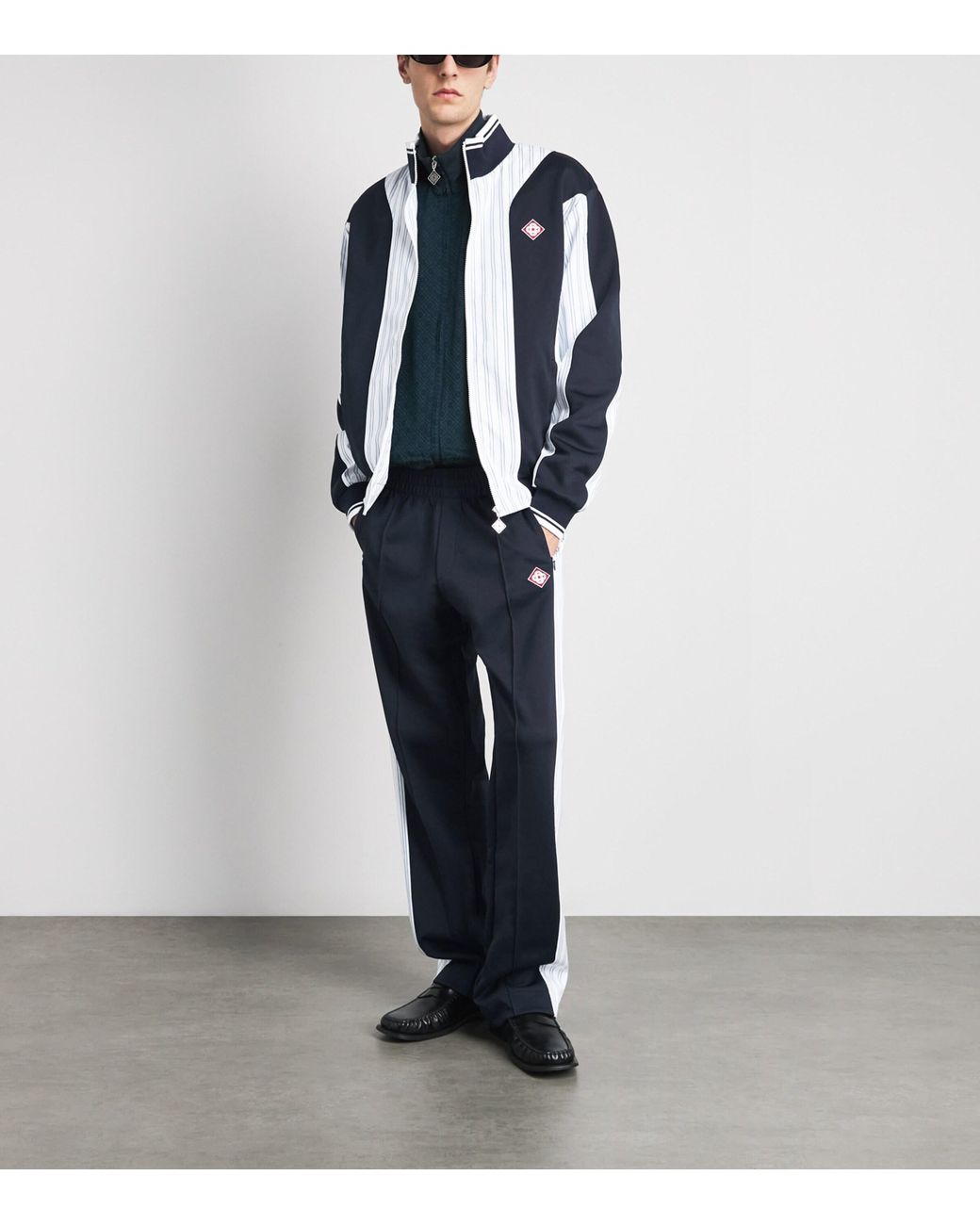 Casablanca Blue Cotton Pinstripe Panelled Track Trousers for men