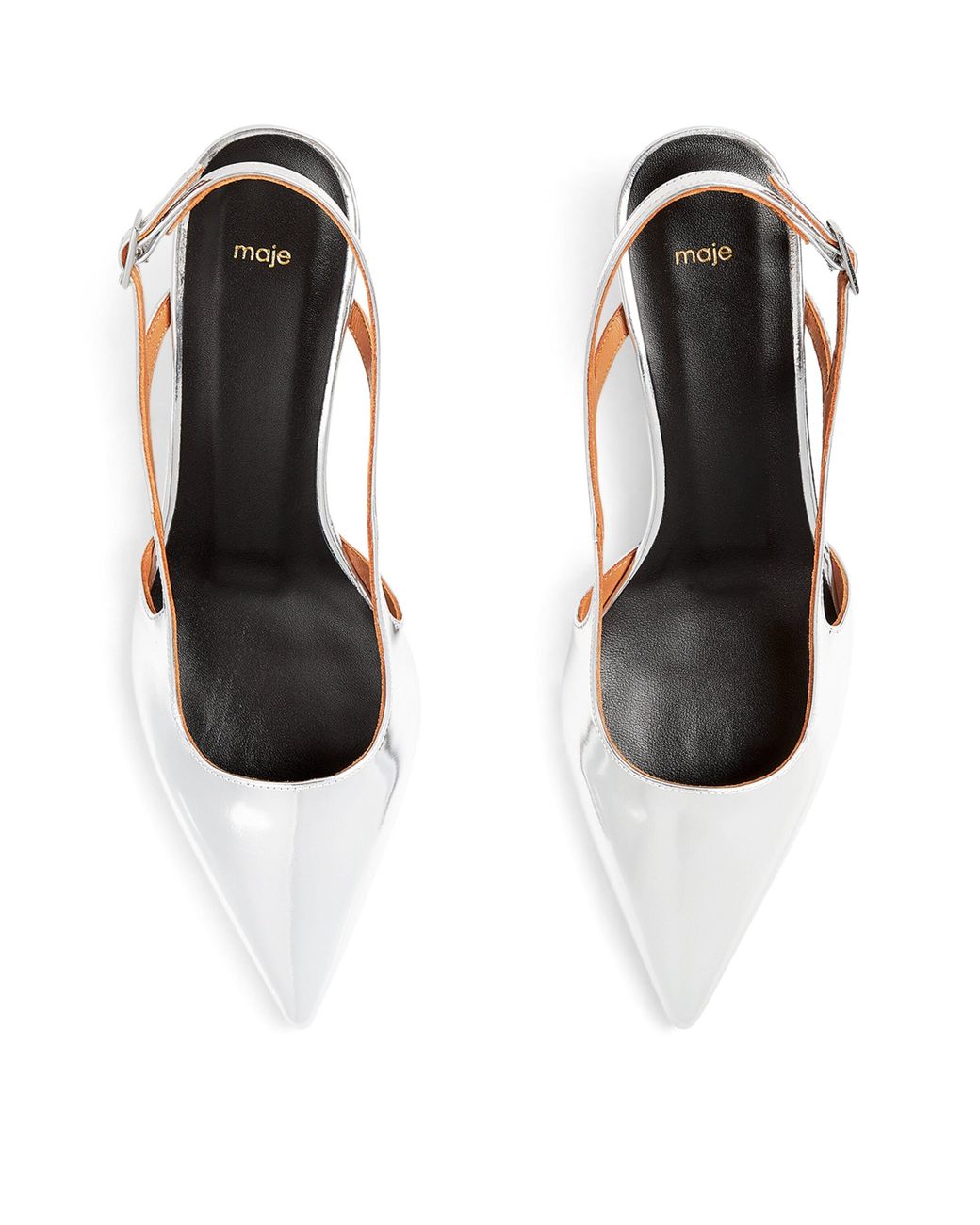 Maje White Metallic Slingback Pumps 50