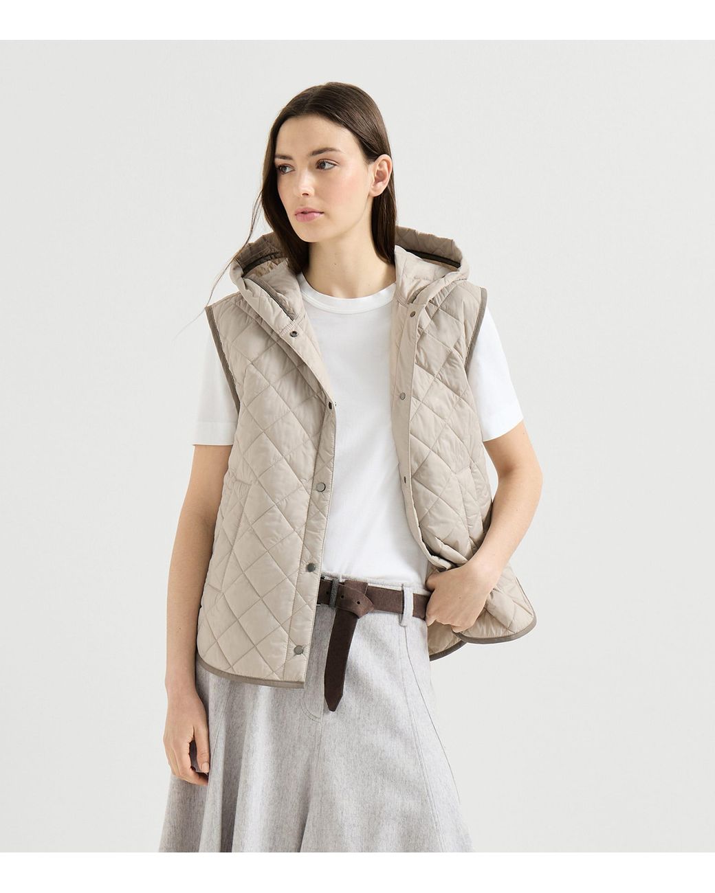 Brunello Cucinelli Natural Hooded Padded Gilet