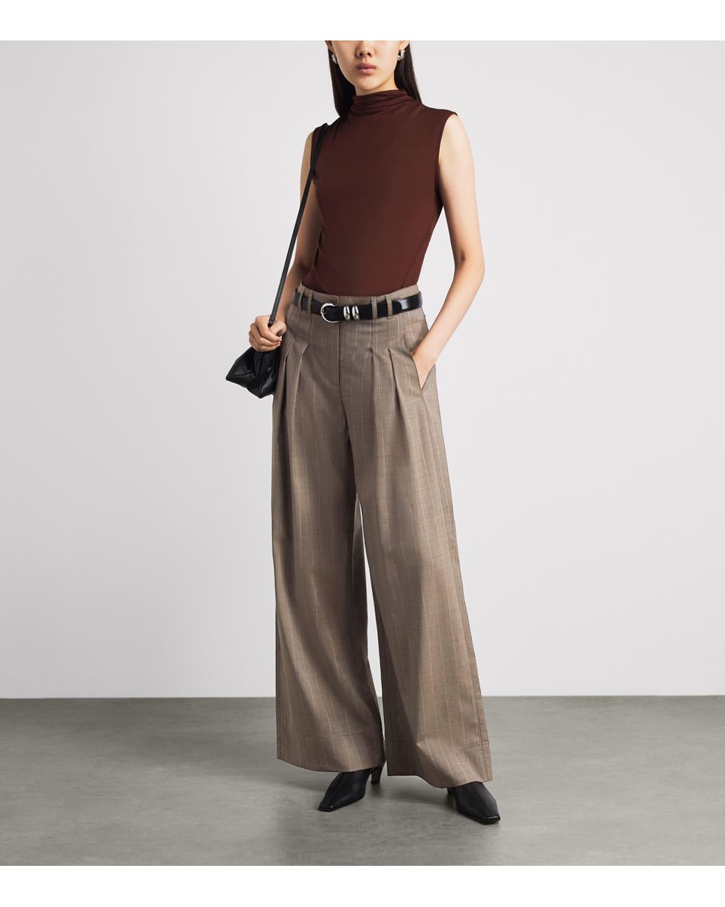 ME+EM Brown Wool Pinstripe Tailored Trousers