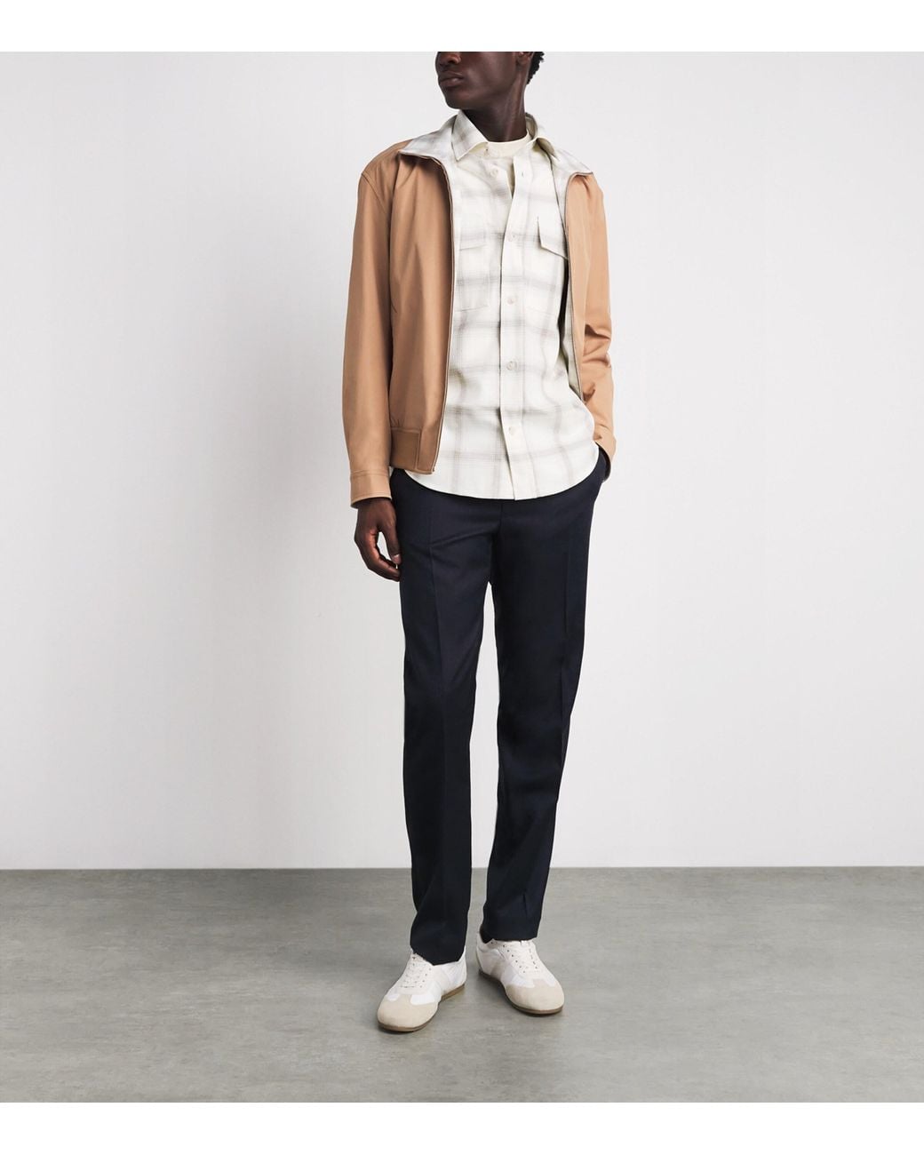 Boss White Virgin Wool-Cotton Check Shirt for men