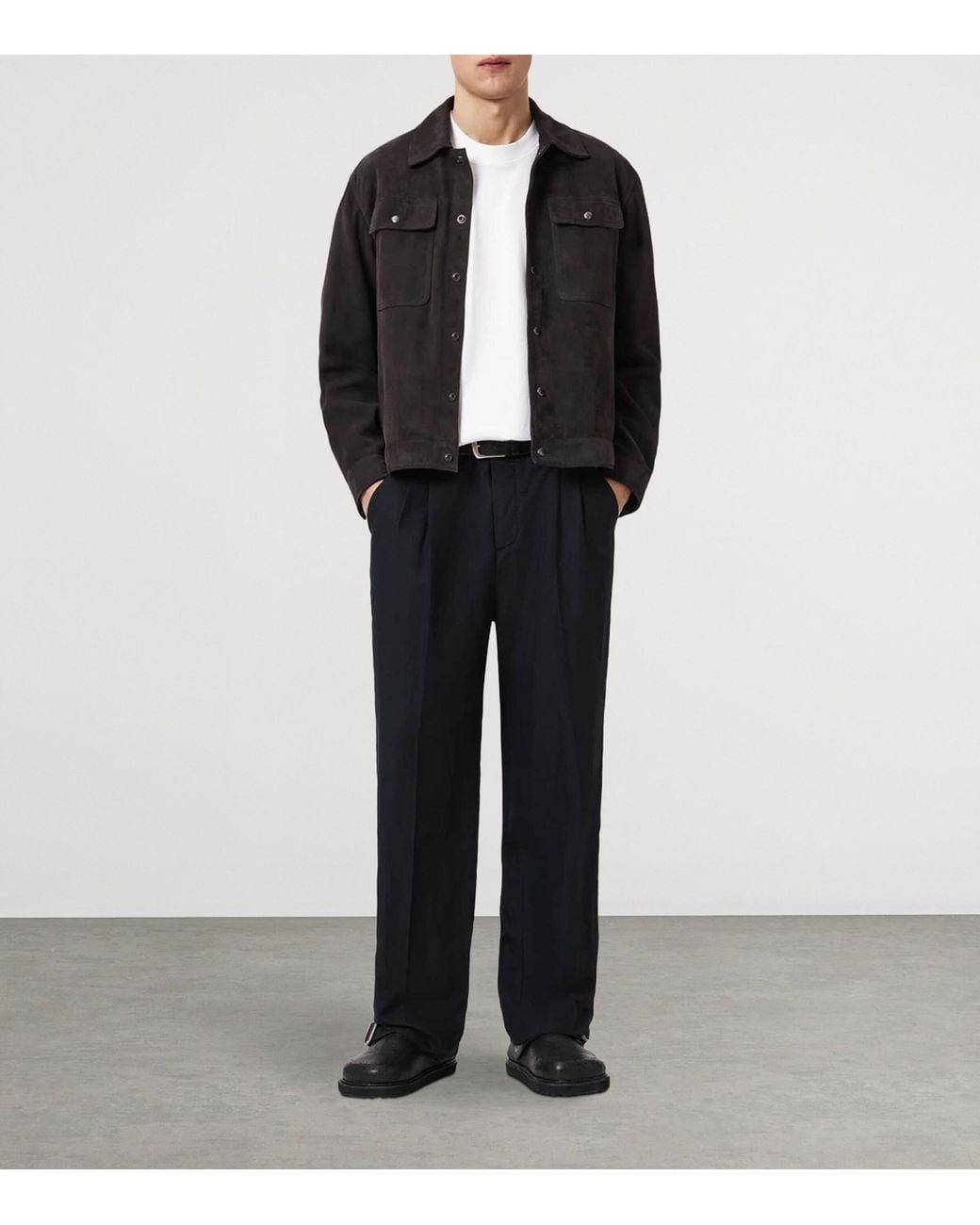 AllSaints Blue Linen-Organic Cotton Roland Straight Trousers for men