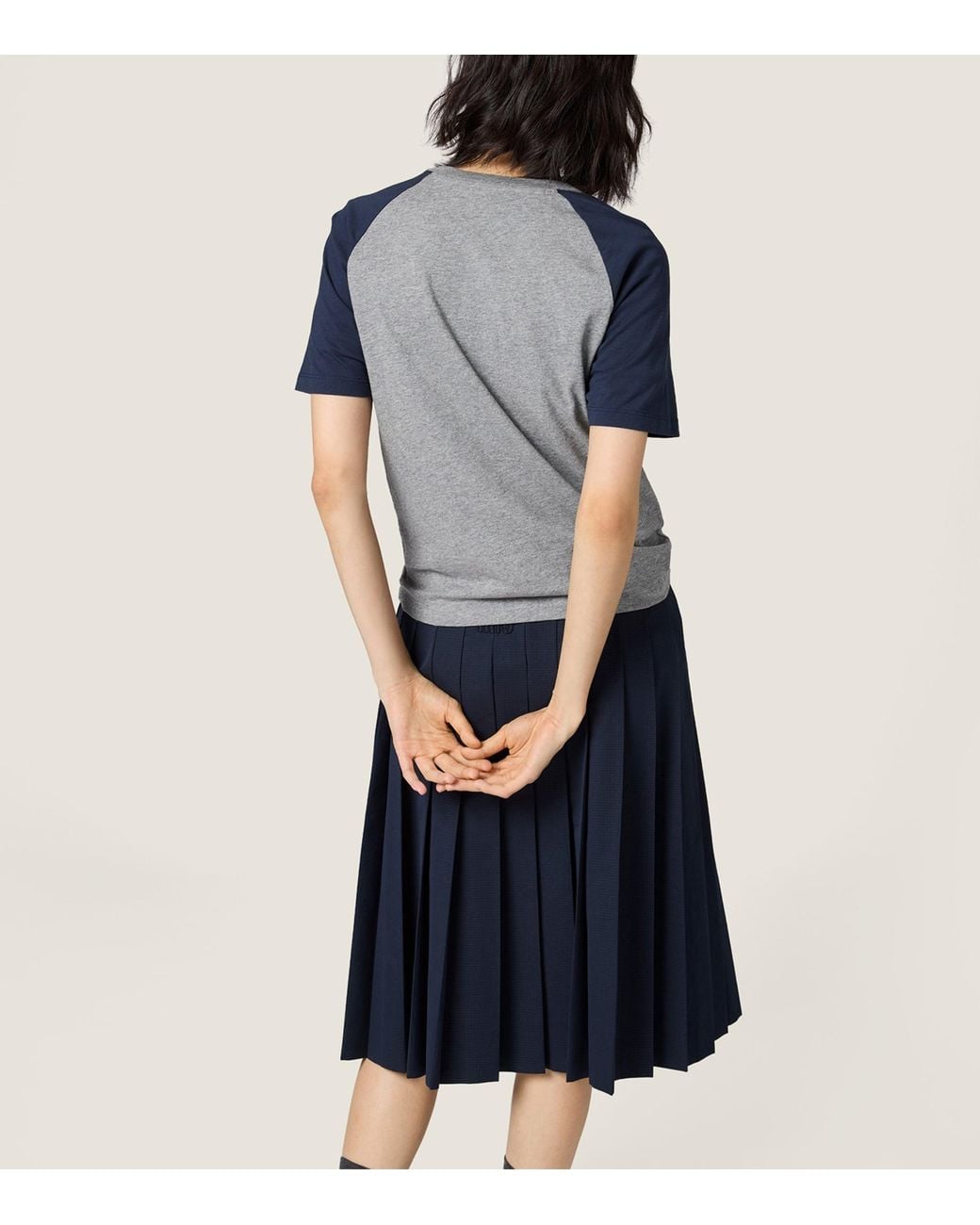 Miu Miu Blue Cotton Jersey Henley T-Shirt