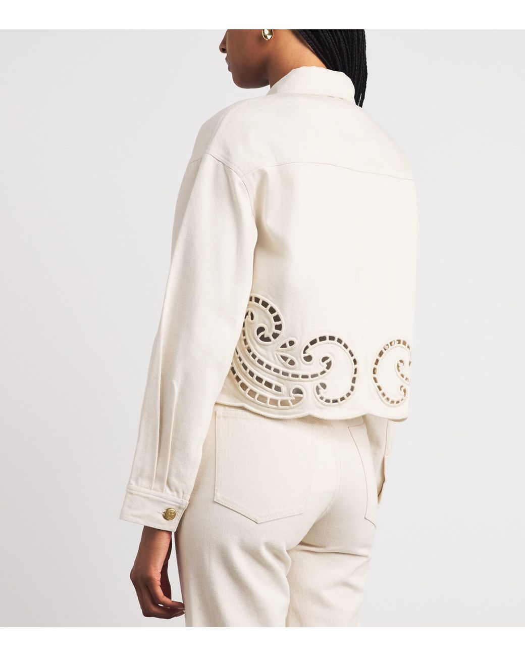 Ulla Johnson White Bobbi Eyelet Denim Jacket