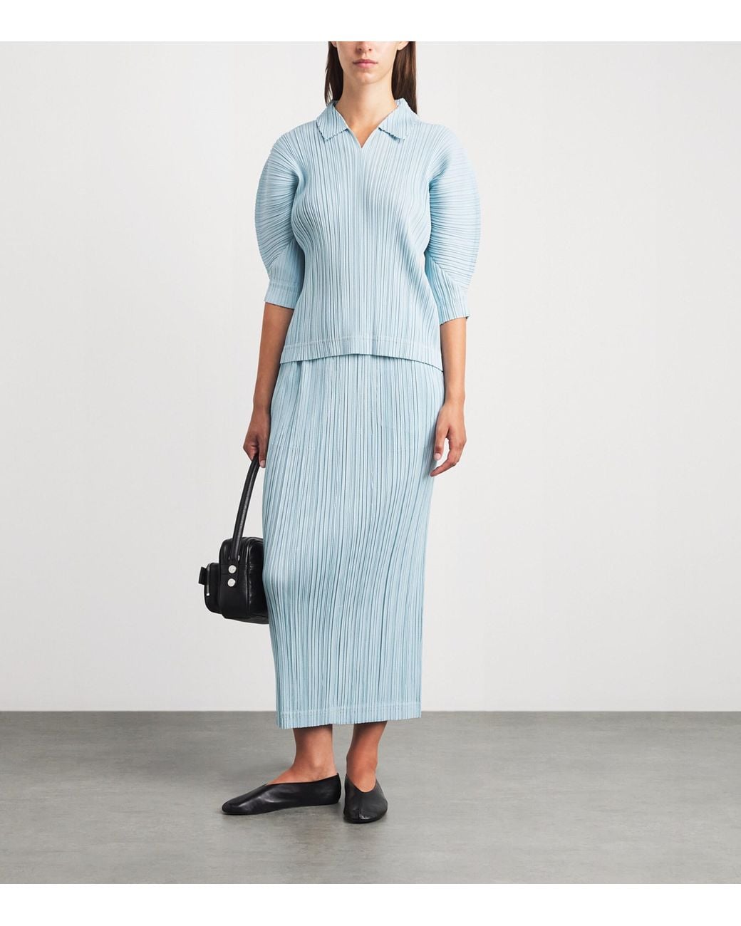 Pleats Please Issey Miyake Blue Cotton Denim Midi Skirt