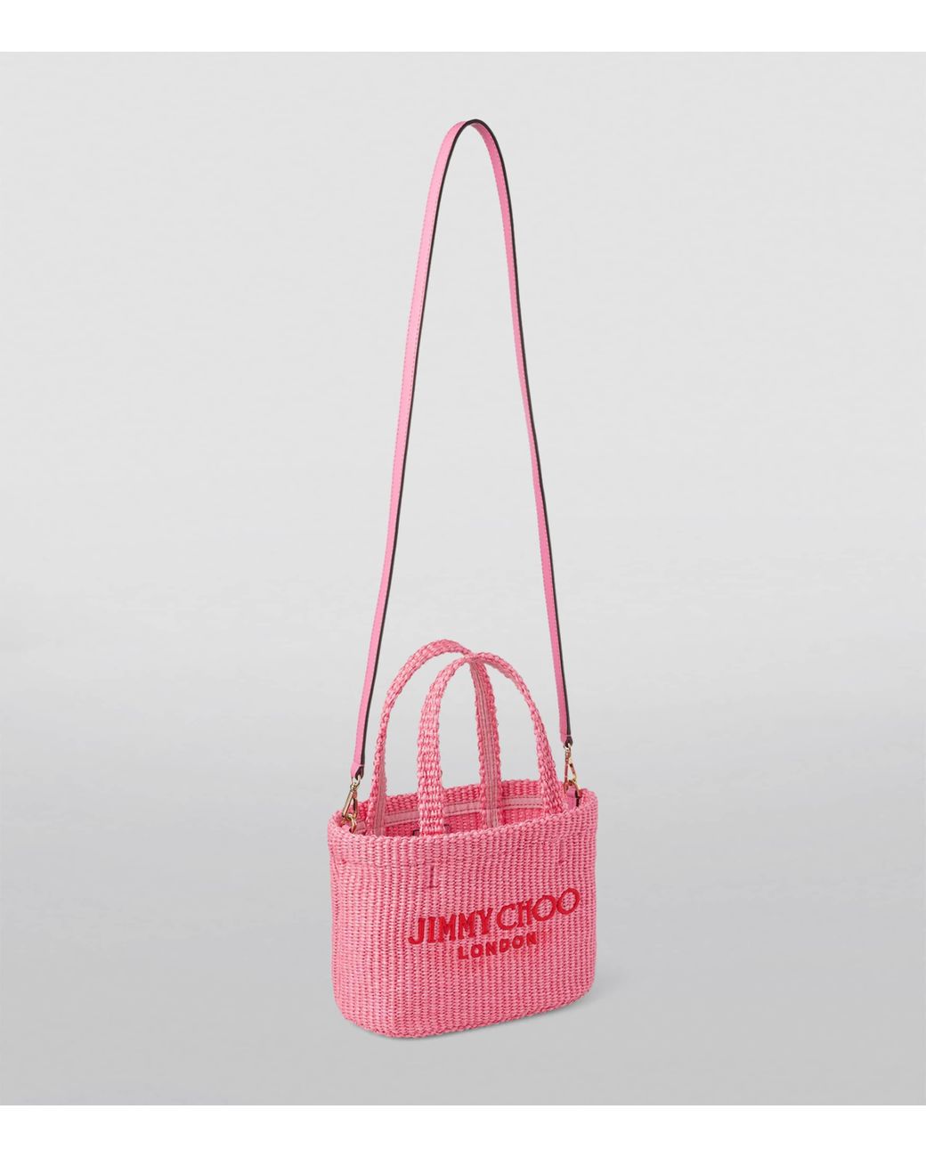 Jimmy Choo Mini Raffia Beach Tote Bag in Pink | Lyst