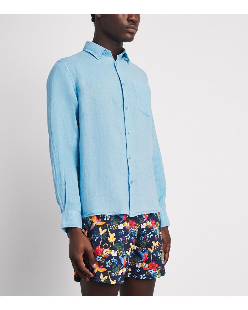 Vilebrequin Blue Linen Caroubis Shirt for men