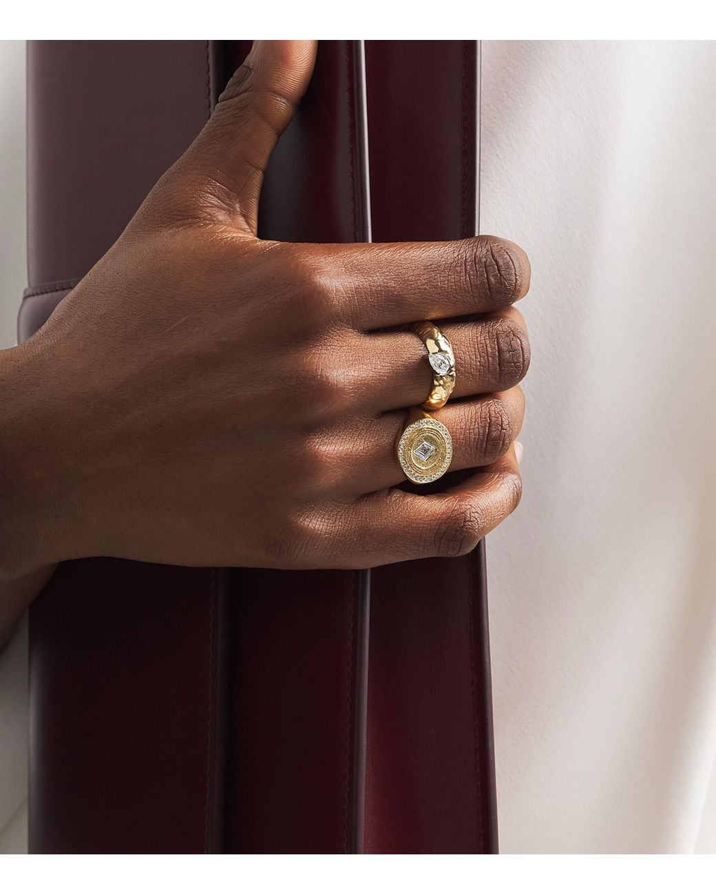 Azlee Metallic And Diamond Lonzenge Signet Ring
