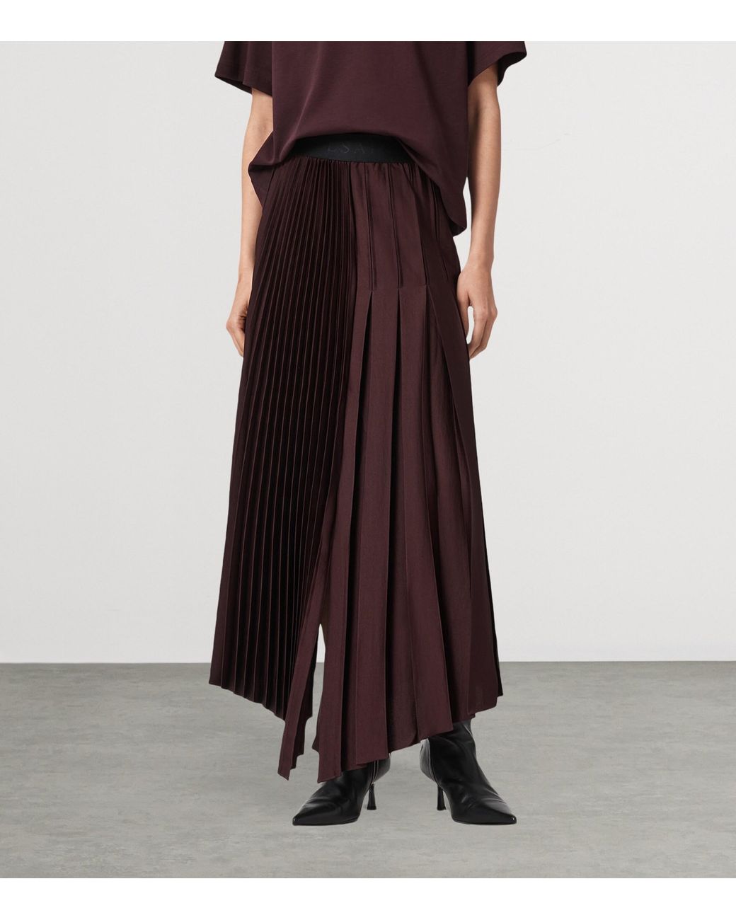 AllSaints Brown Pleated Jax Skirt