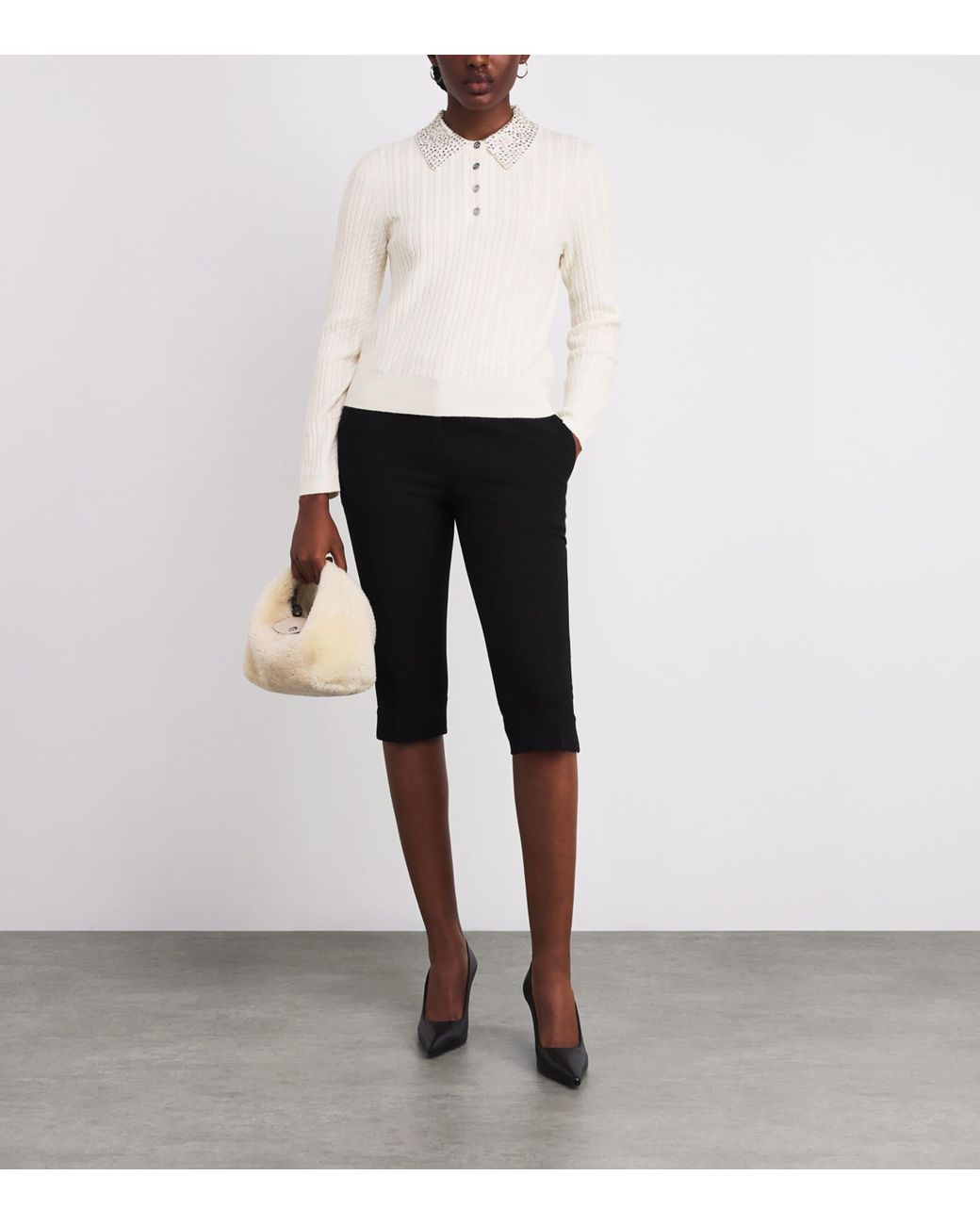 Maje White Wool Embellished Cardigan