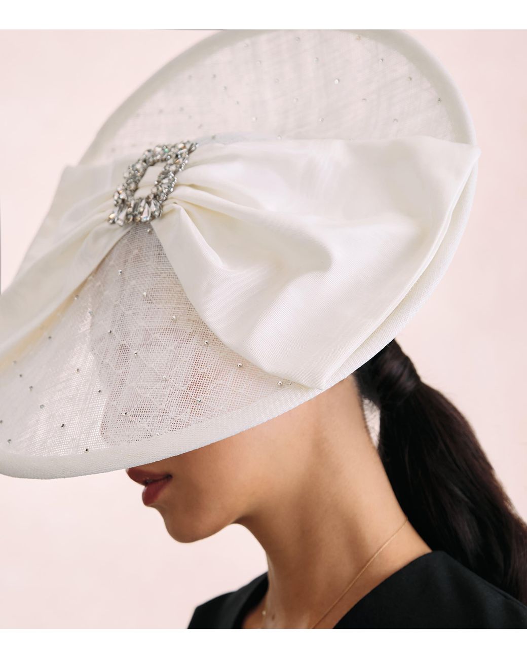 Victoria Grant Black Sinamay Straw Silk Bow Disc Hat