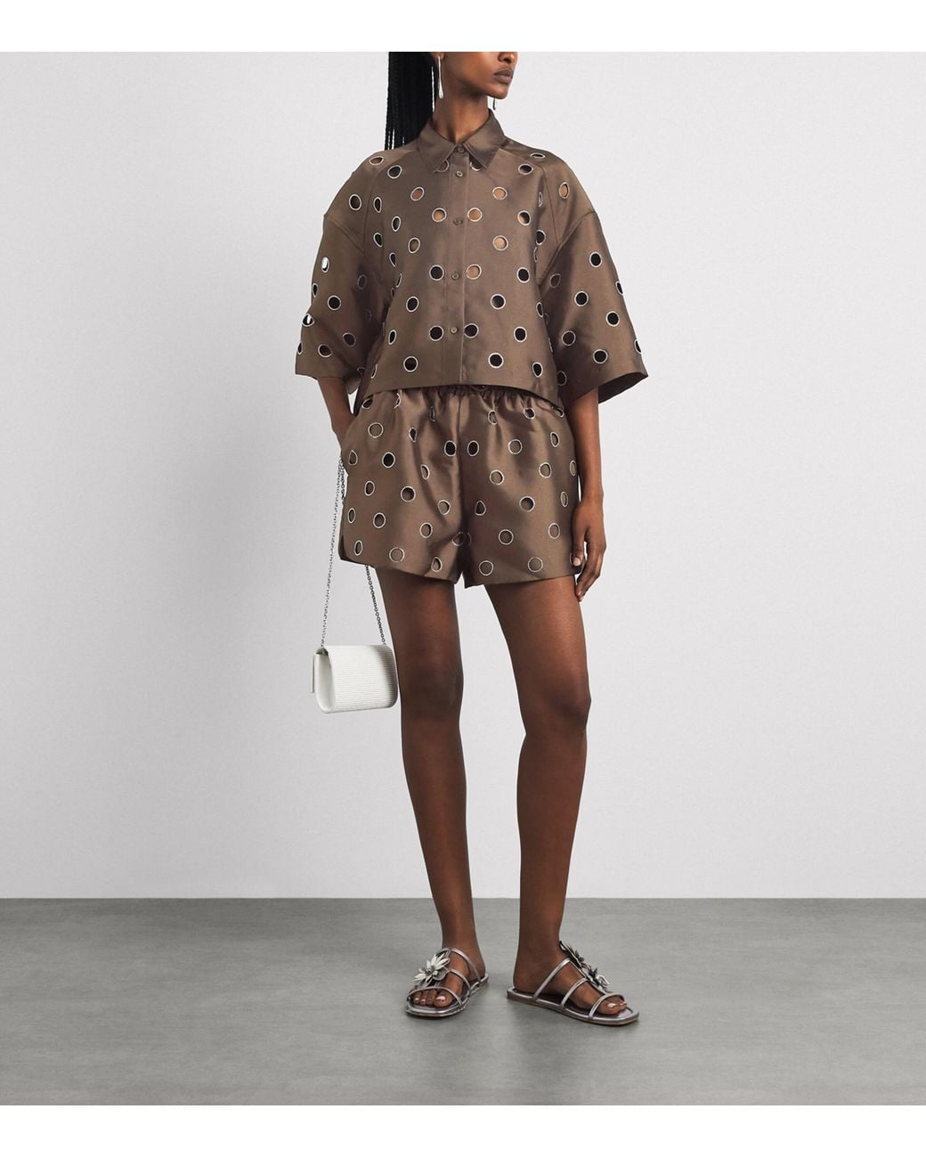 Sandro Brown Rhinestone Cut-Out Shorts