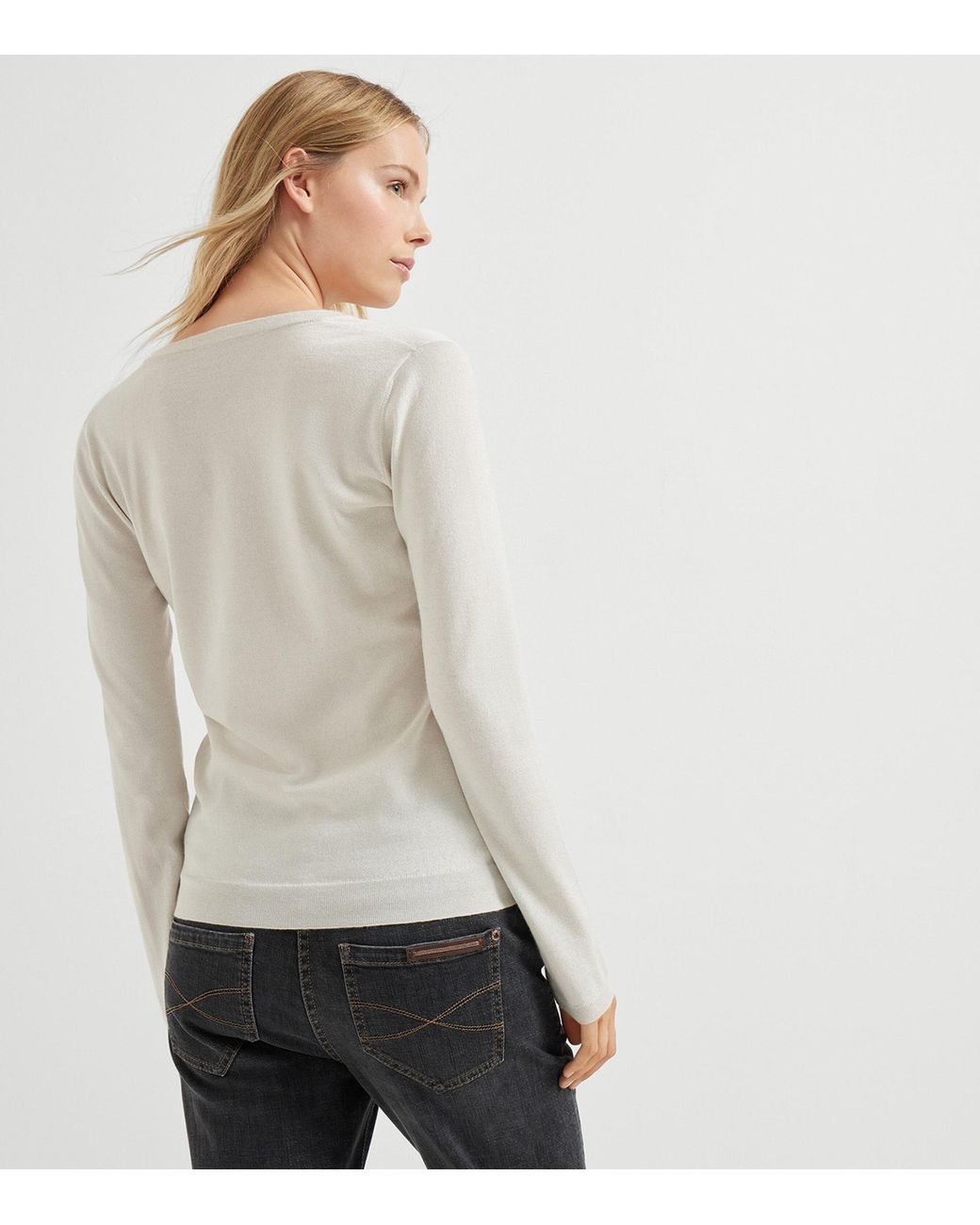 Brunello Cucinelli White Cashmere-Silk-Blend Sweater