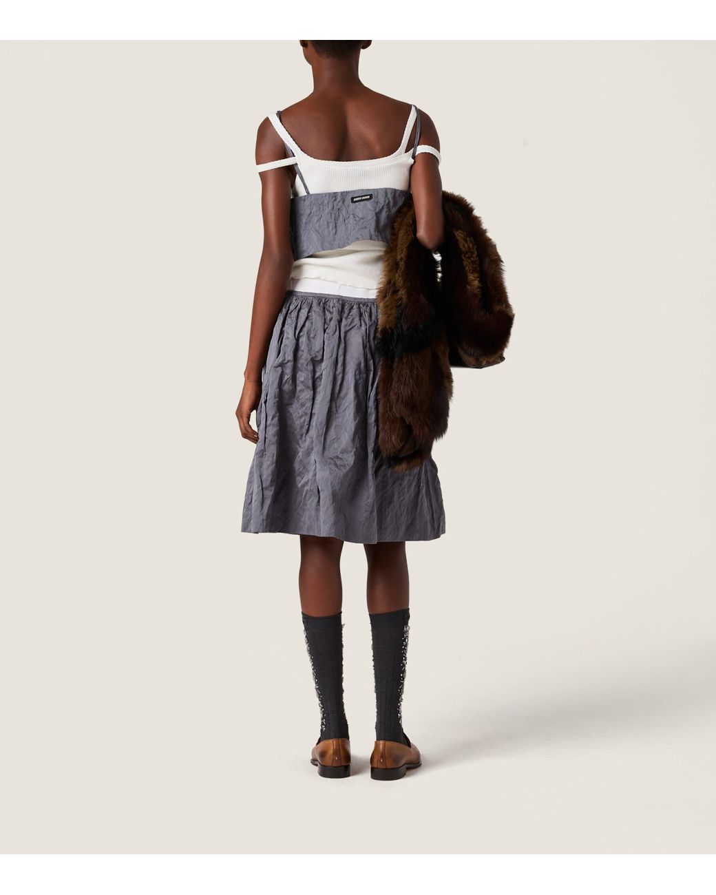 Miu Miu Gray Duchesse Gathered Top