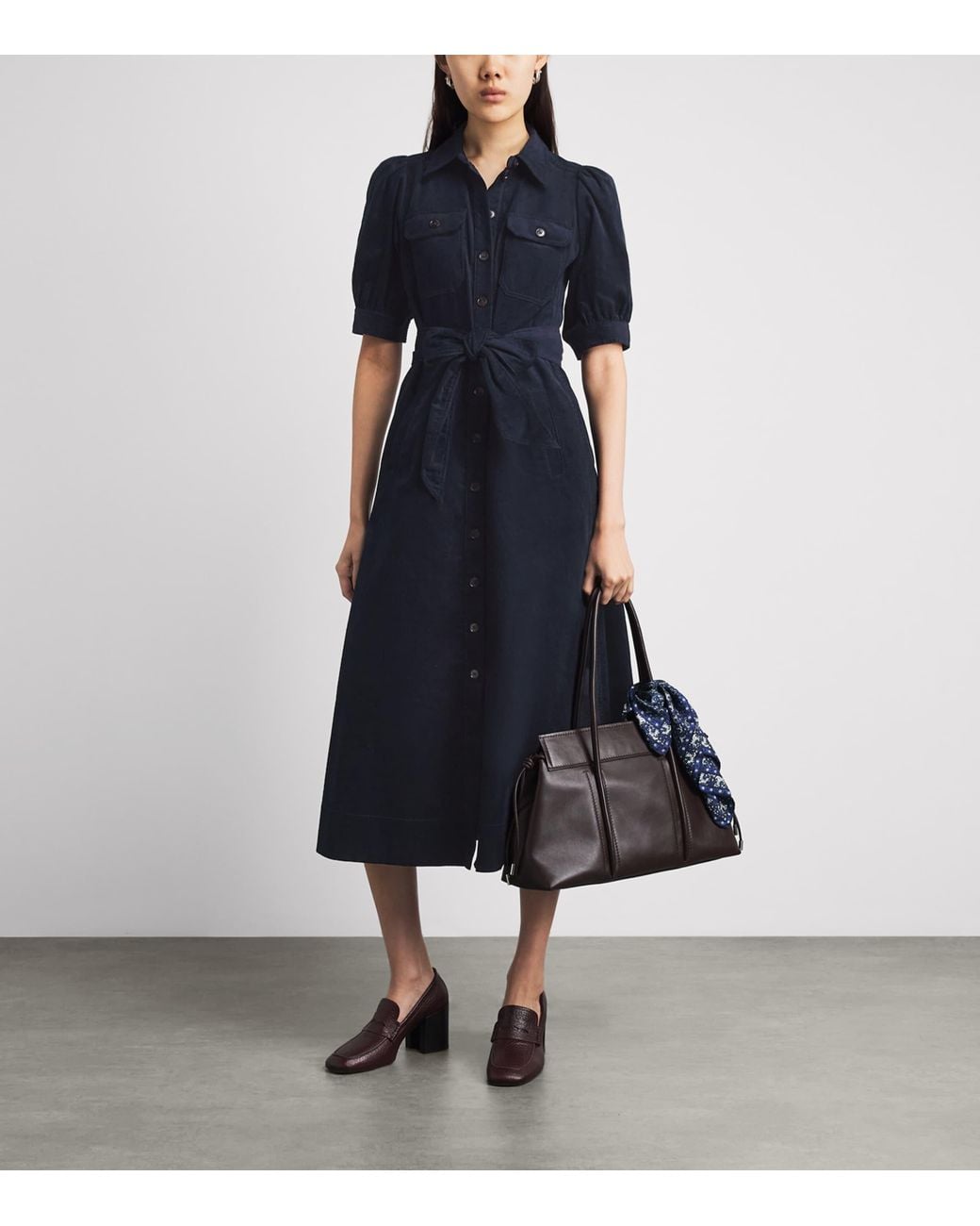ME+EM Blue Cotton Corduroy Midi Shirt Dress