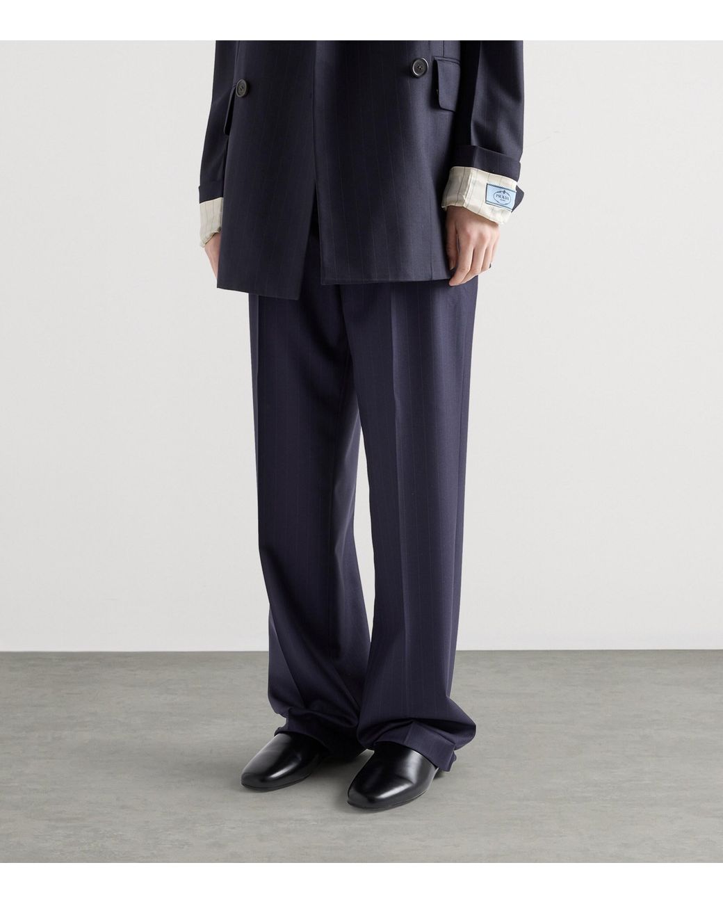 Prada Blue Wool Pinstripe Straight Trousers