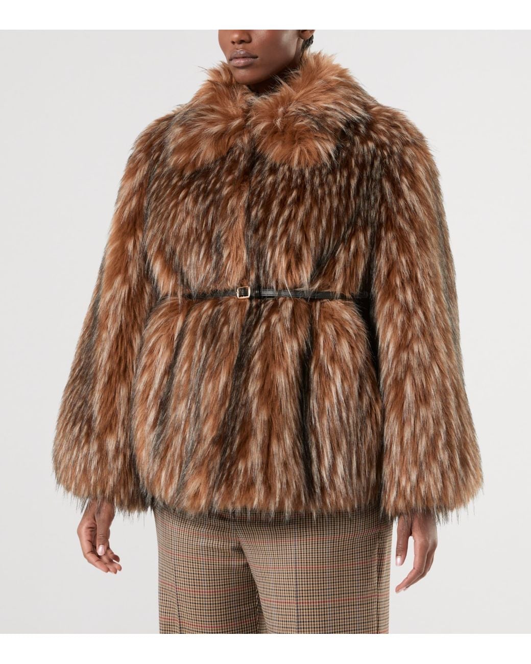 Marina Rinaldi Brown Faux Fur Belted Coat