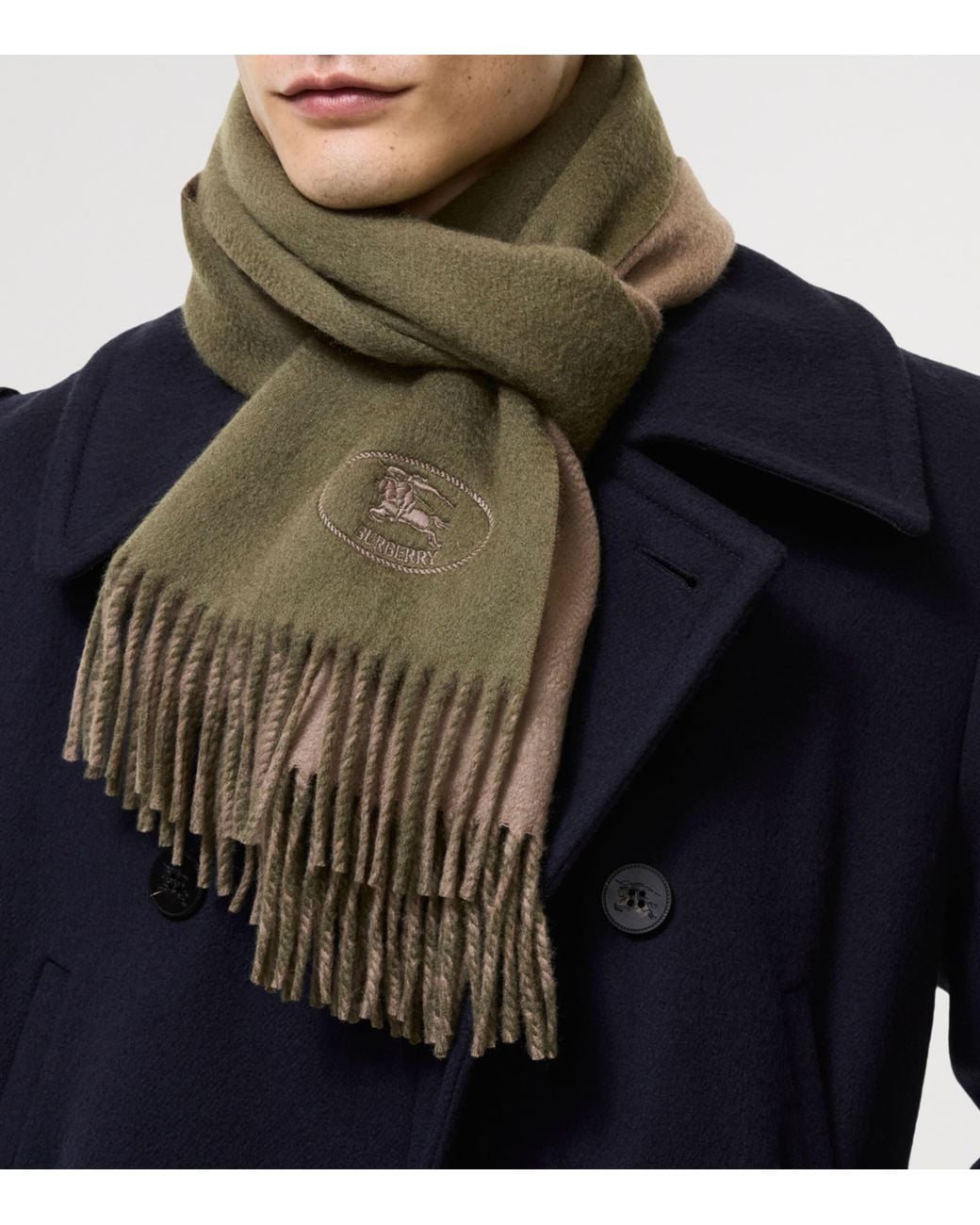 Burberry Green Cashmere Ekd Stamp Scarf