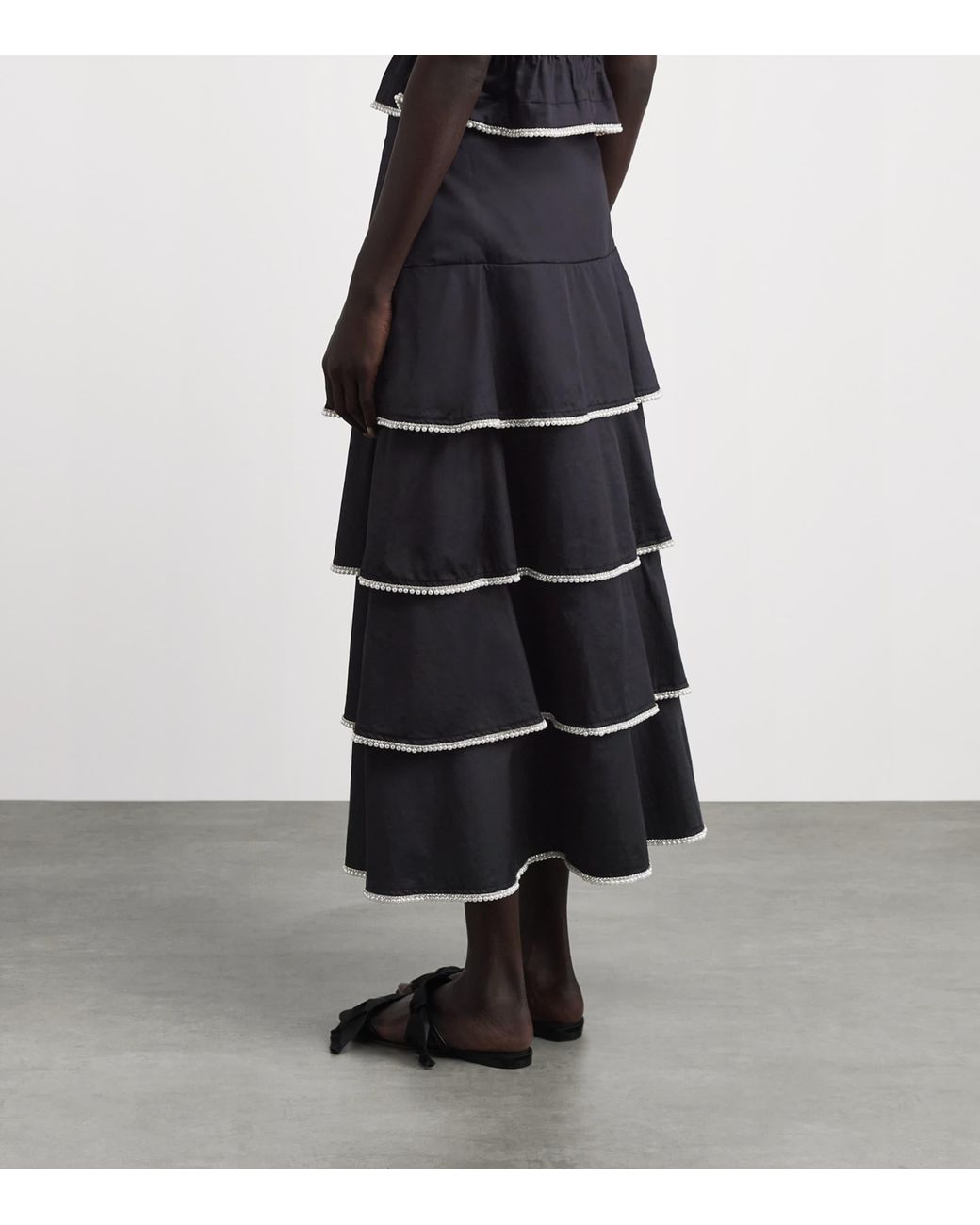 Sandro Black Cotton Embellished Maxi Skirt