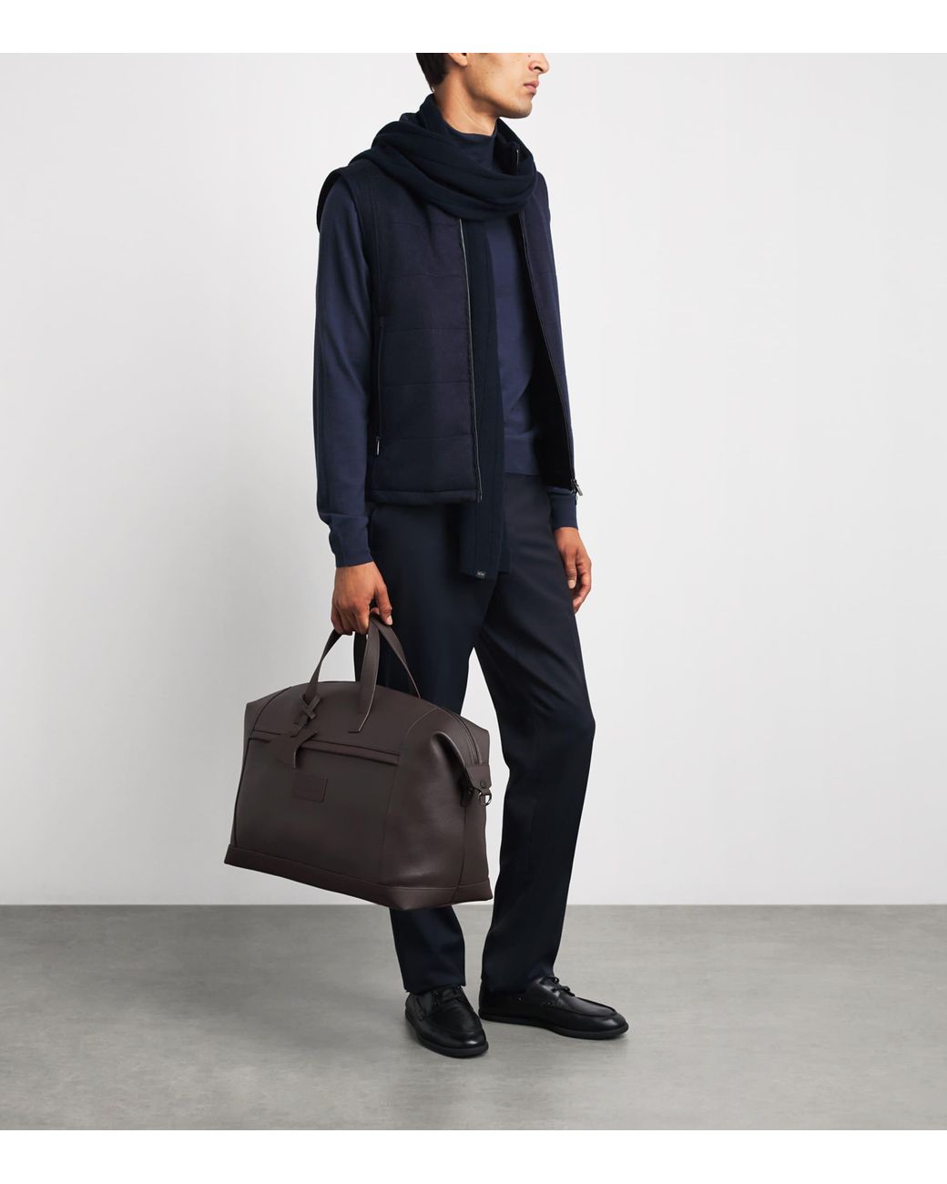 Paul & Shark Black Leather Logo Holdall for men