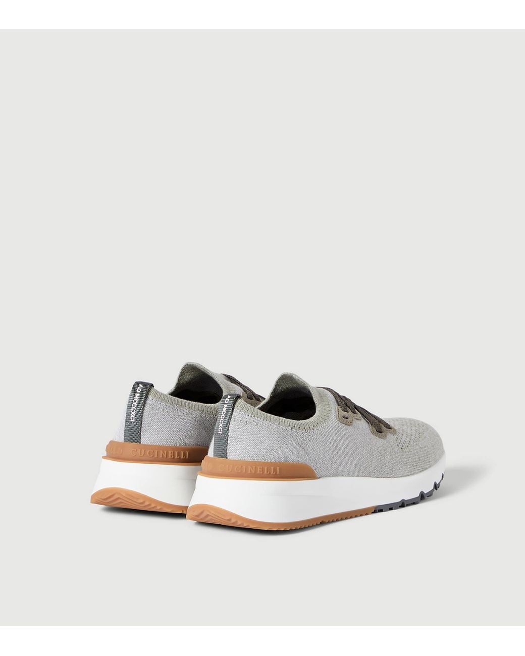Brunello Cucinelli White Cotton-Blend Chiné-Knit Sneakers for men