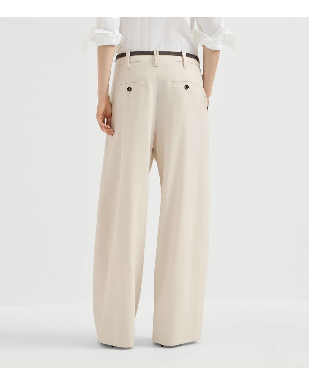 Brunello Cucinelli White Virgin Wool Pleated Wide-Leg Trousers