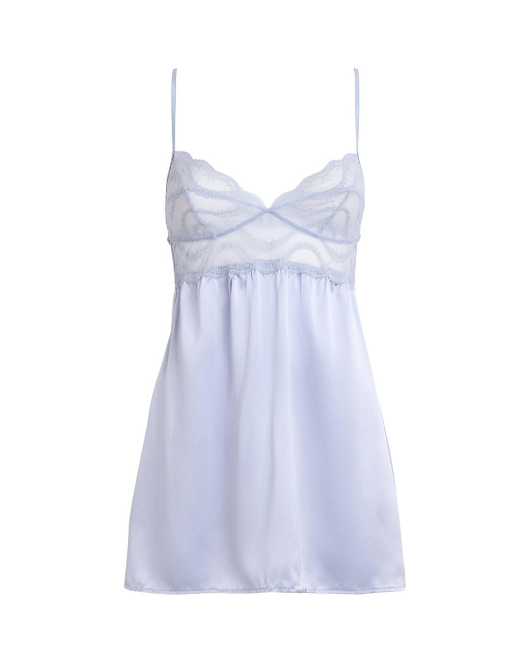 Kiki de Montparnasse Blue Silk Lace-Trim Leche Moir Camisole