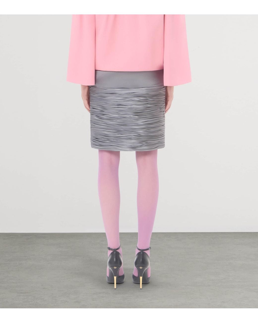 Valentino Gray Satin Draped Plissé Mini Skirt