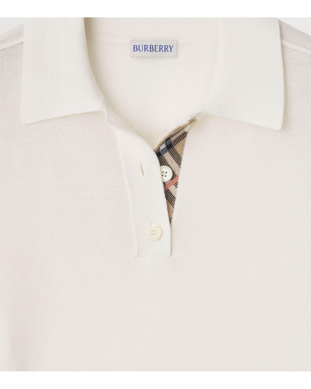 Burberry White Wool Check-Trim Polo Shirt