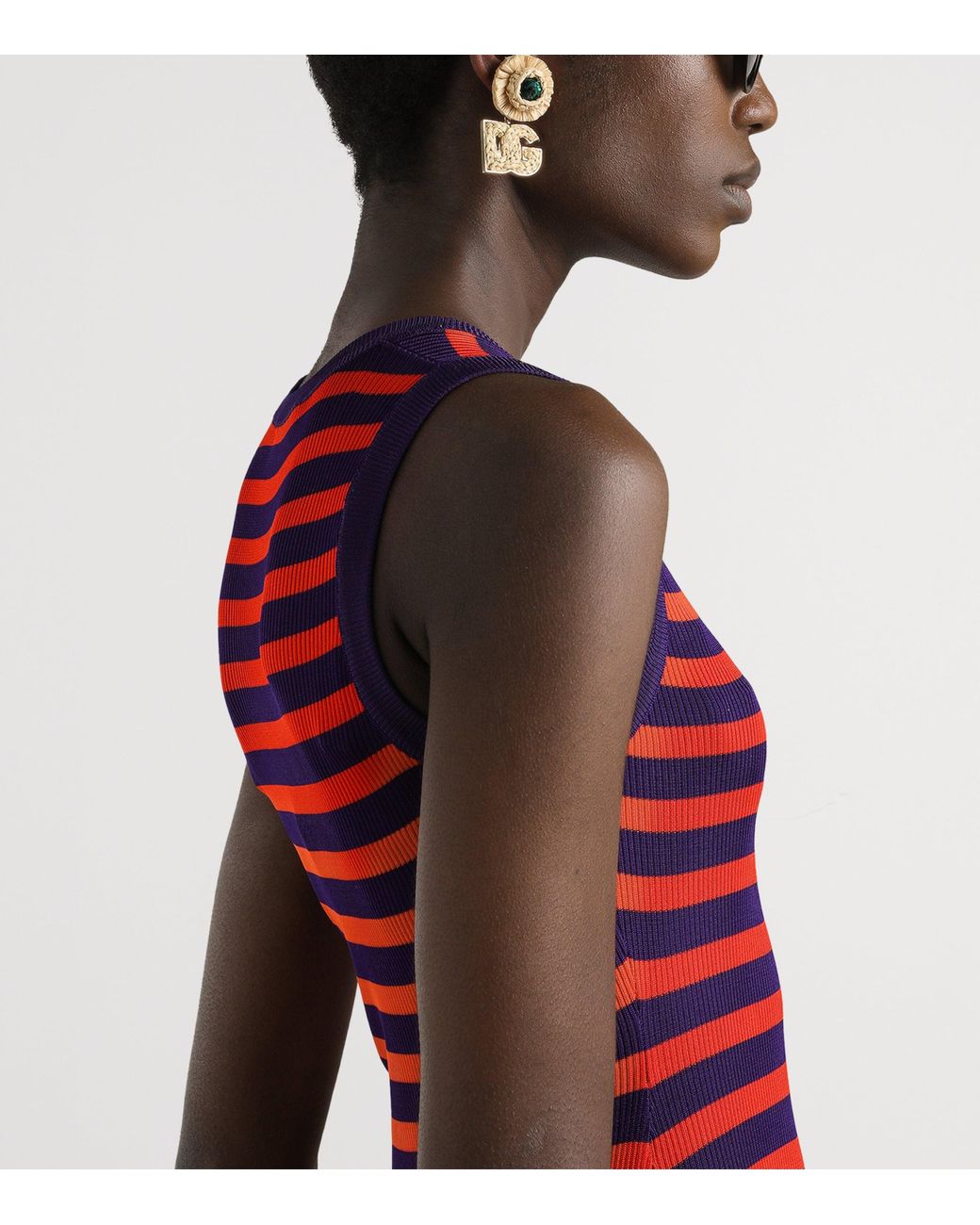 Dolce & Gabbana Red Rib-Knit Stripe Maxi Dress