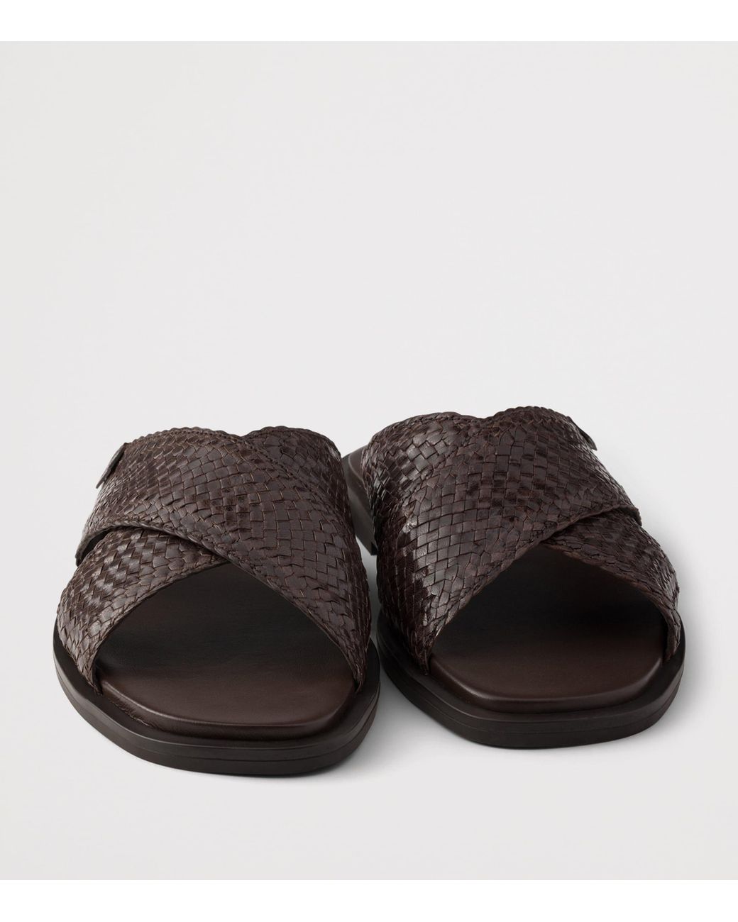 Prada Brown Leather Woven Crisscross Sandals for men