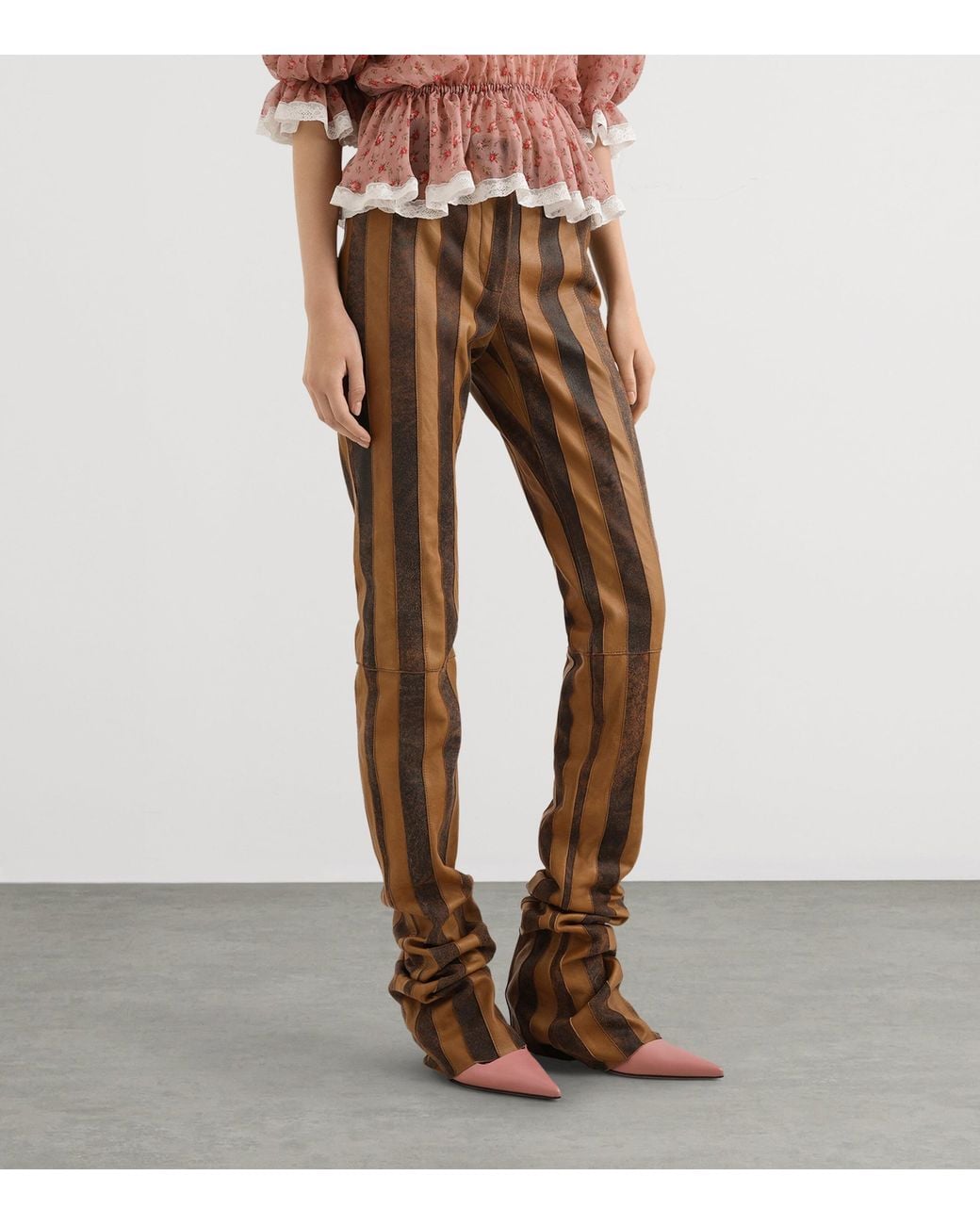 Dolce & Gabbana Brown Leather Striped Slim Trousers