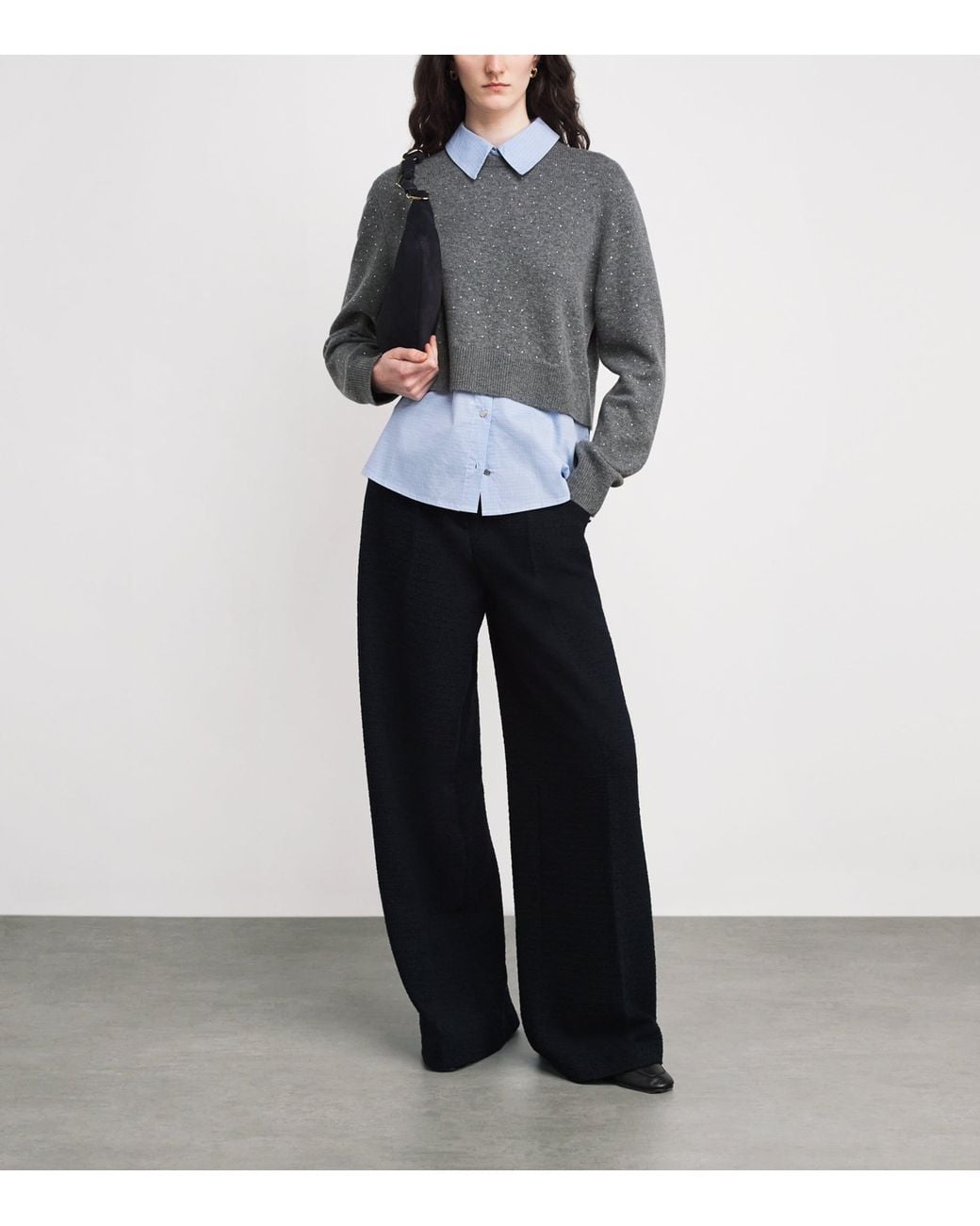 Maje Gray Wool-Blend 2-In- Sweater And Shirt